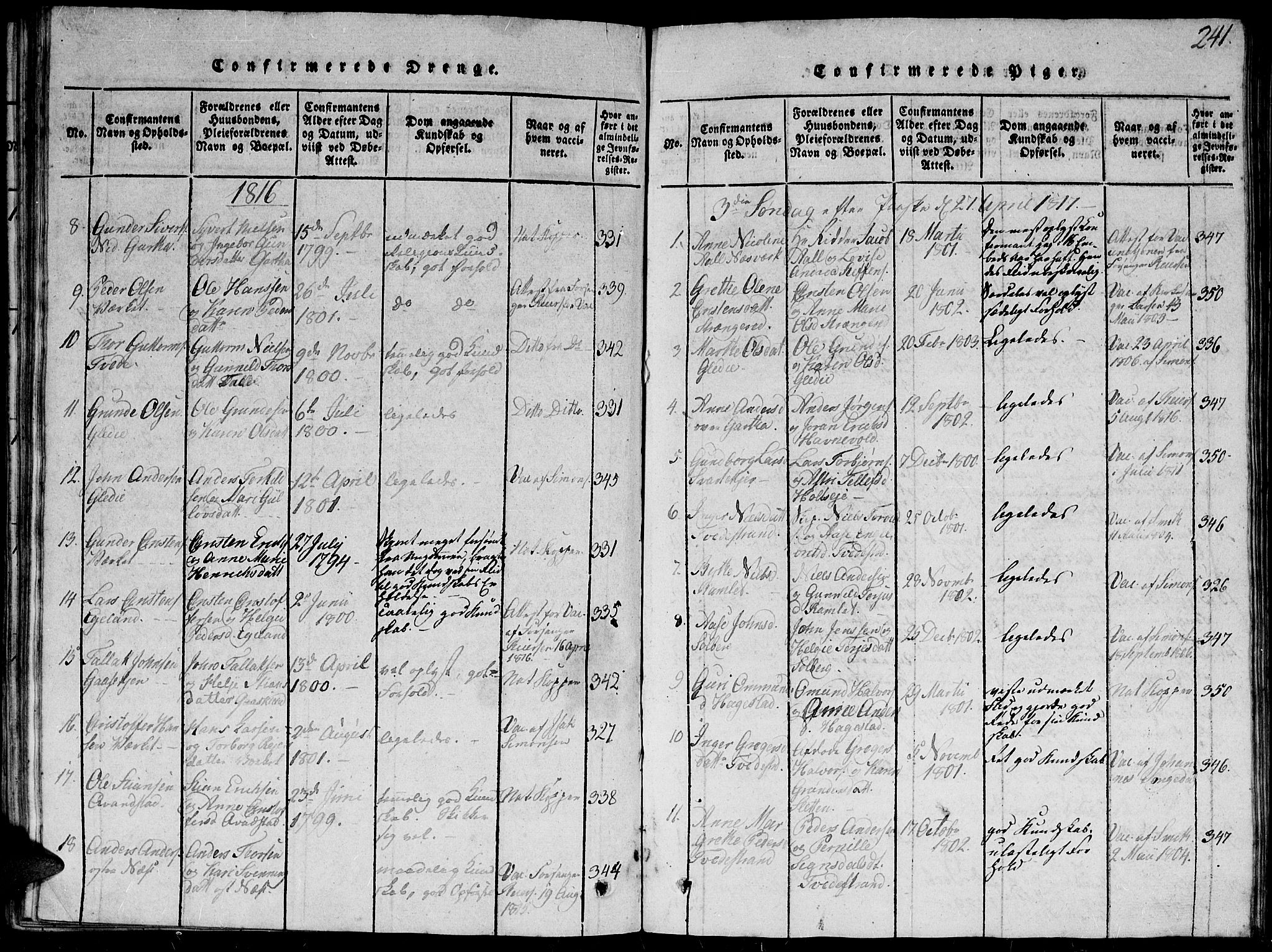 Holt sokneprestkontor, AV/SAK-1111-0021/F/Fb/L0006: Parish register (copy) no. B 6, 1813-1823, p. 241