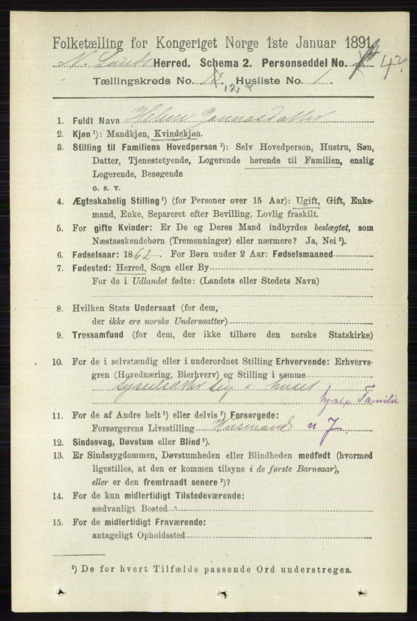 RA, 1891 census for 0538 Nordre Land, 1891, p. 3227