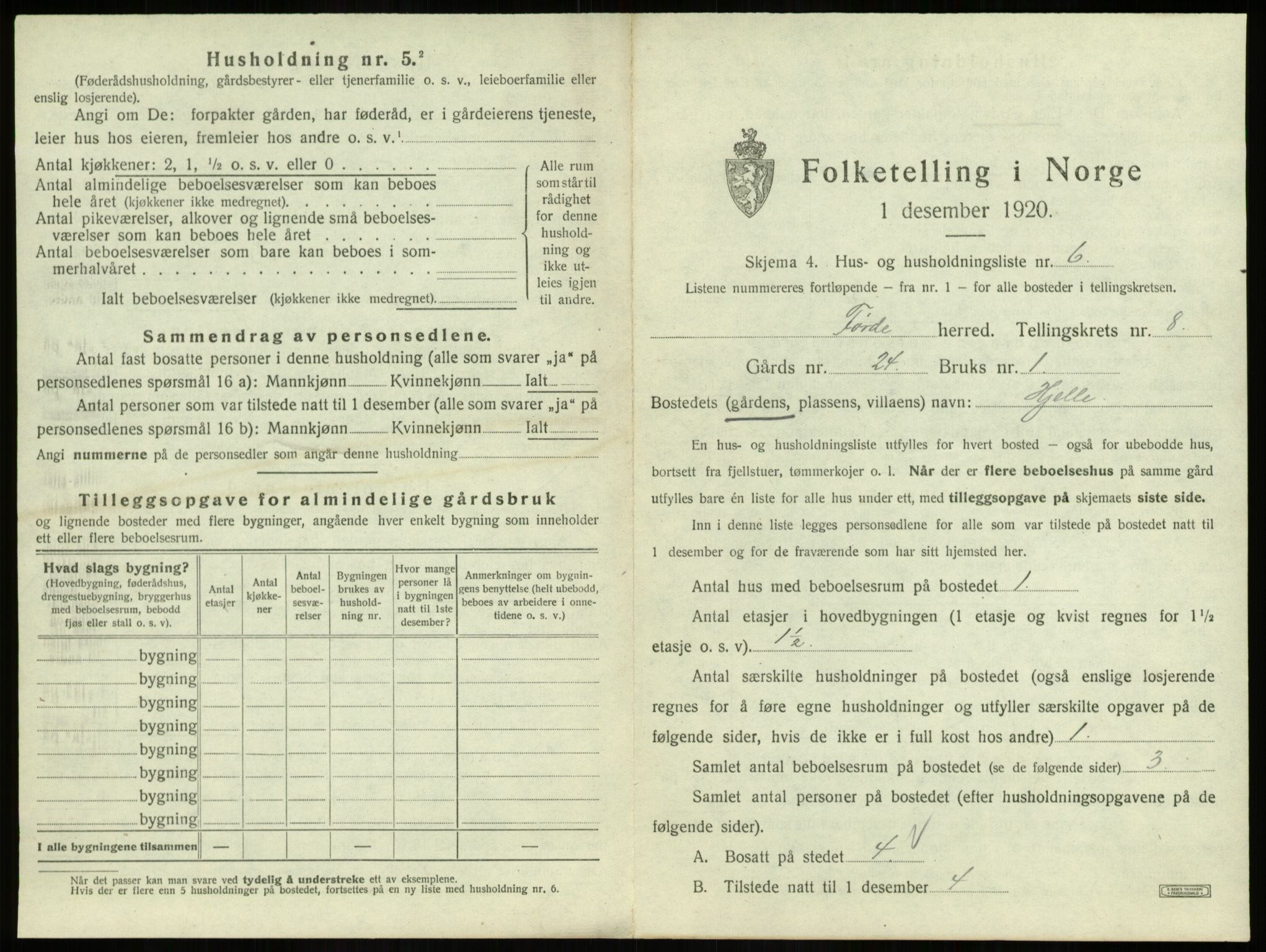 SAB, 1920 census for Førde, 1920, p. 448