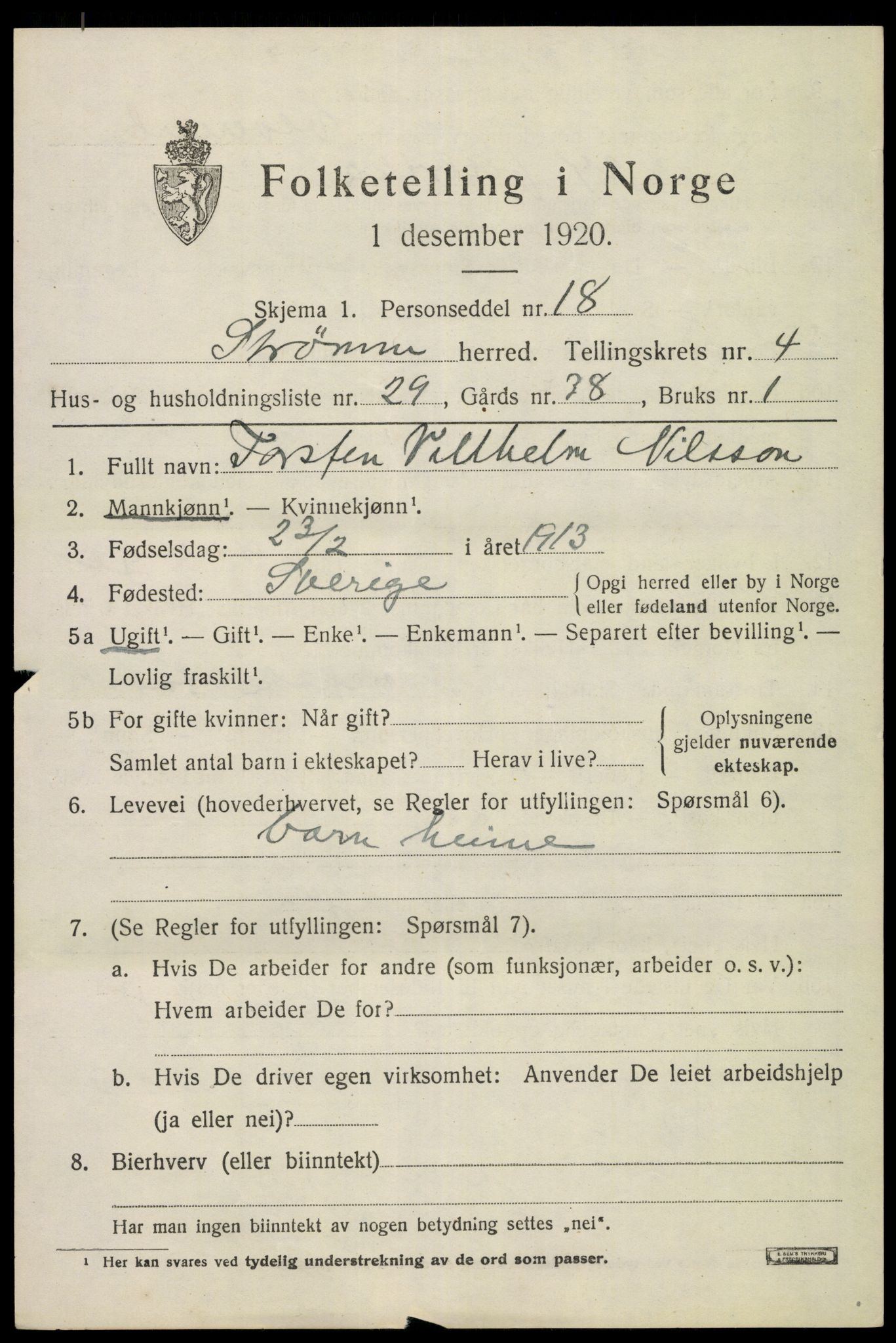 SAKO, 1920 census for Strømm, 1920, p. 3461