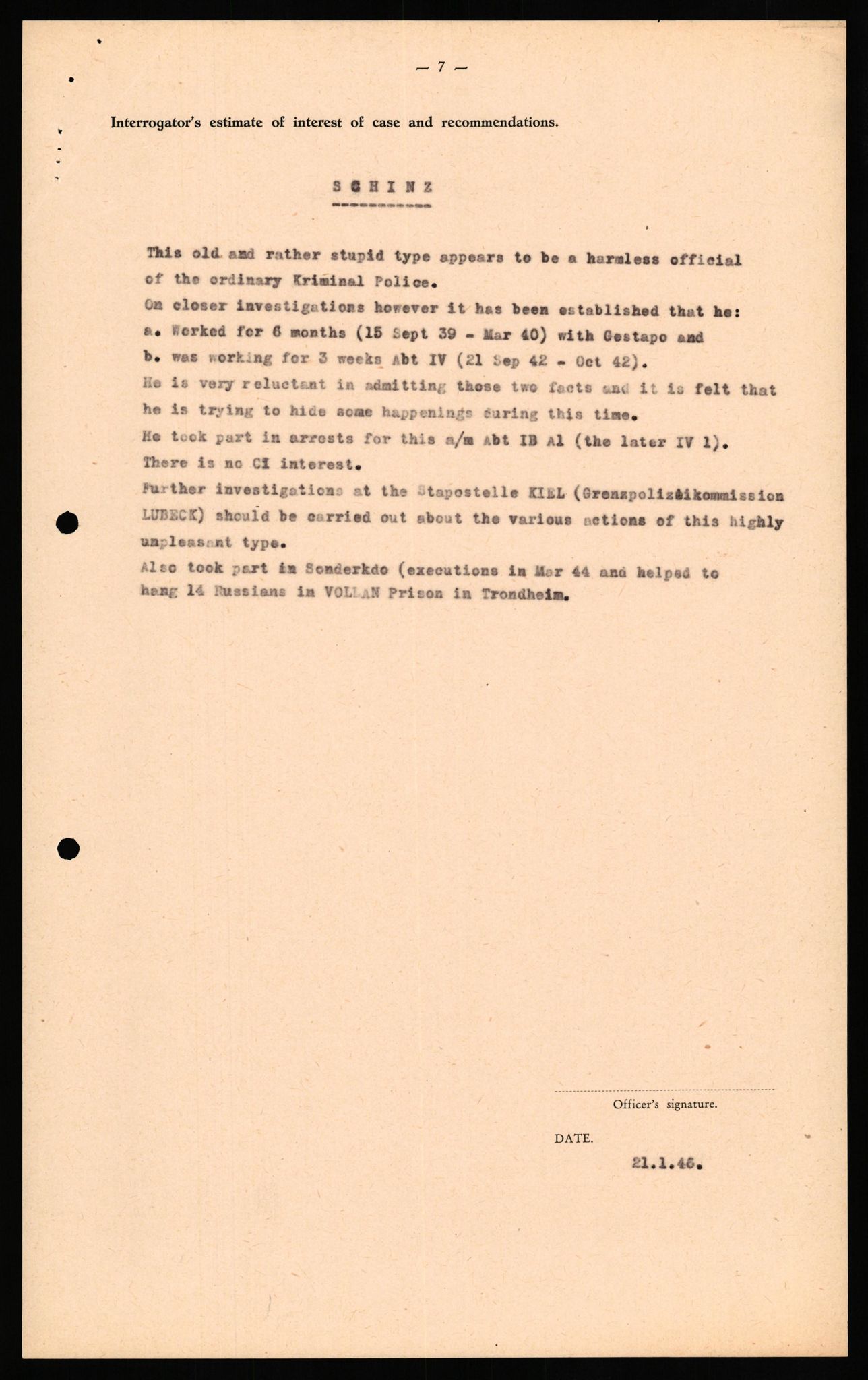 Forsvaret, Forsvarets overkommando II, RA/RAFA-3915/D/Db/L0029: CI Questionaires. Tyske okkupasjonsstyrker i Norge. Tyskere., 1945-1946, p. 209