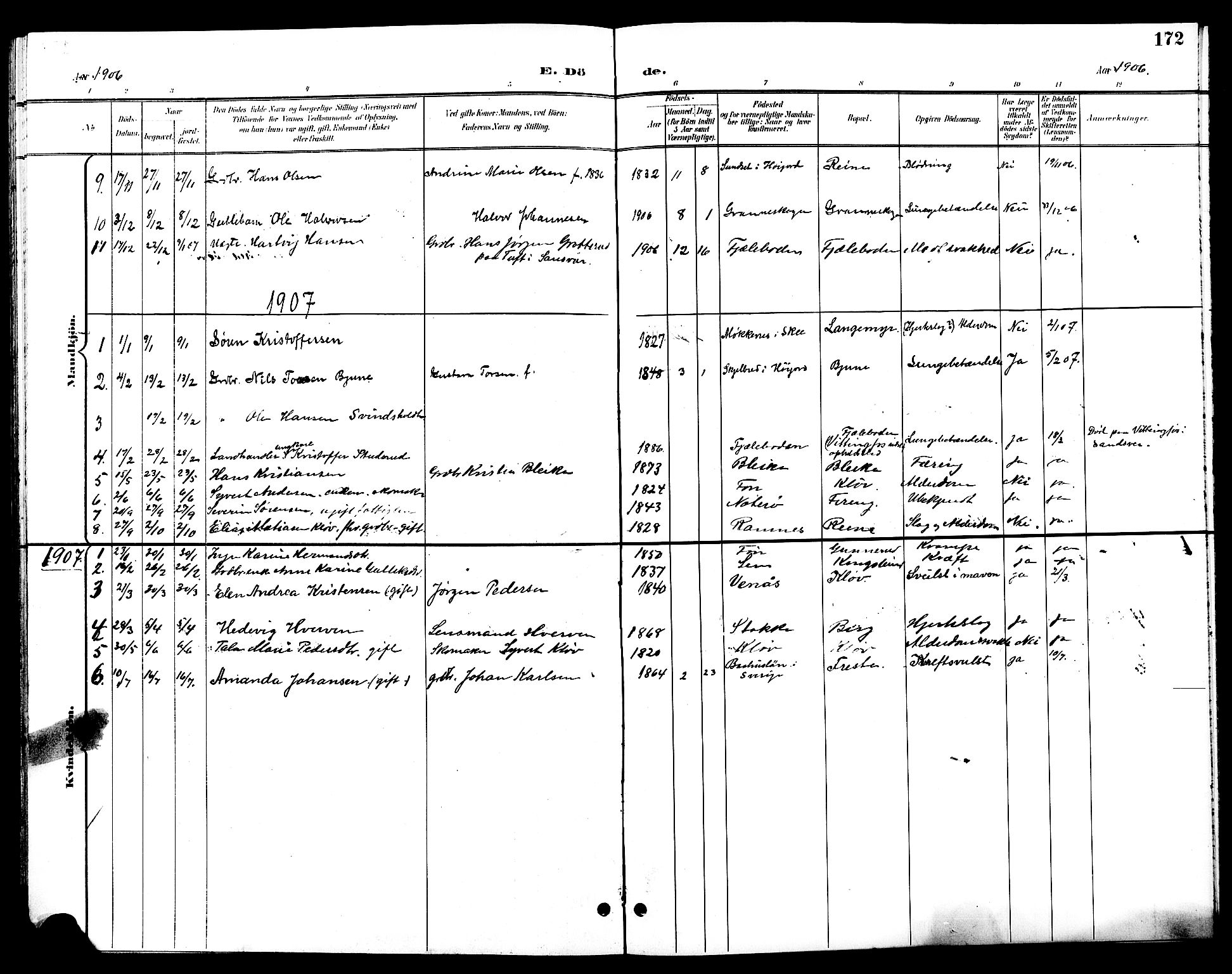 Ramnes kirkebøker, AV/SAKO-A-314/G/Ga/L0004: Parish register (copy) no. I 4, 1896-1911, p. 172