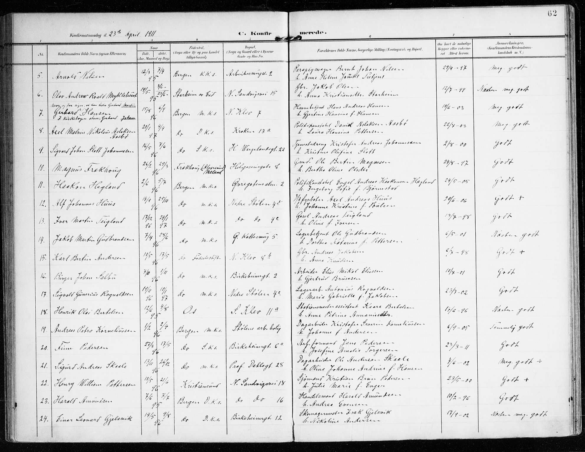 Mariakirken Sokneprestembete, SAB/A-76901/H/Haa/L0014: Parish register (official) no. C 2, 1900-1916, p. 62