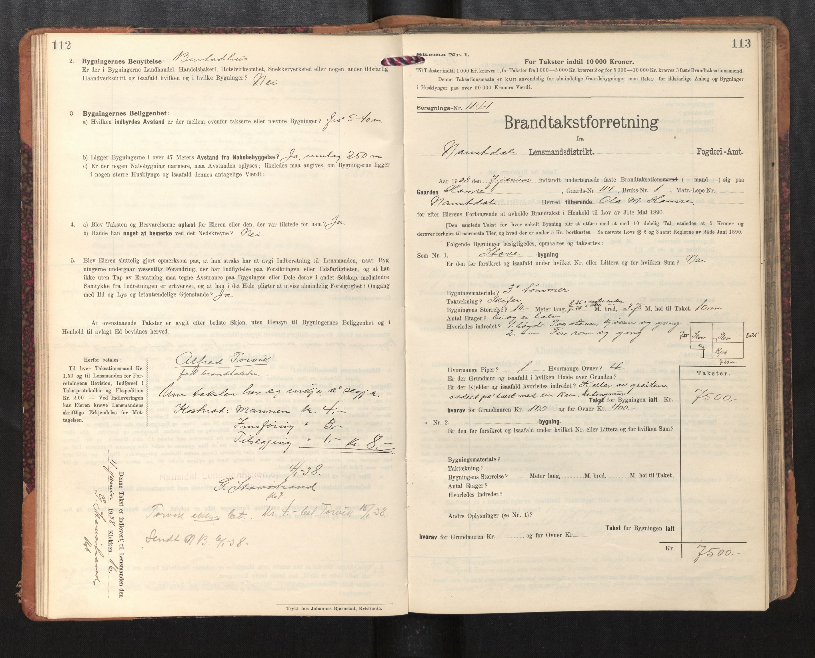 Lensmannen i Naustdal, AV/SAB-A-29501/0012/L0002: Branntakstprotokoll, skjematakst, 1911-1953, p. 112-113