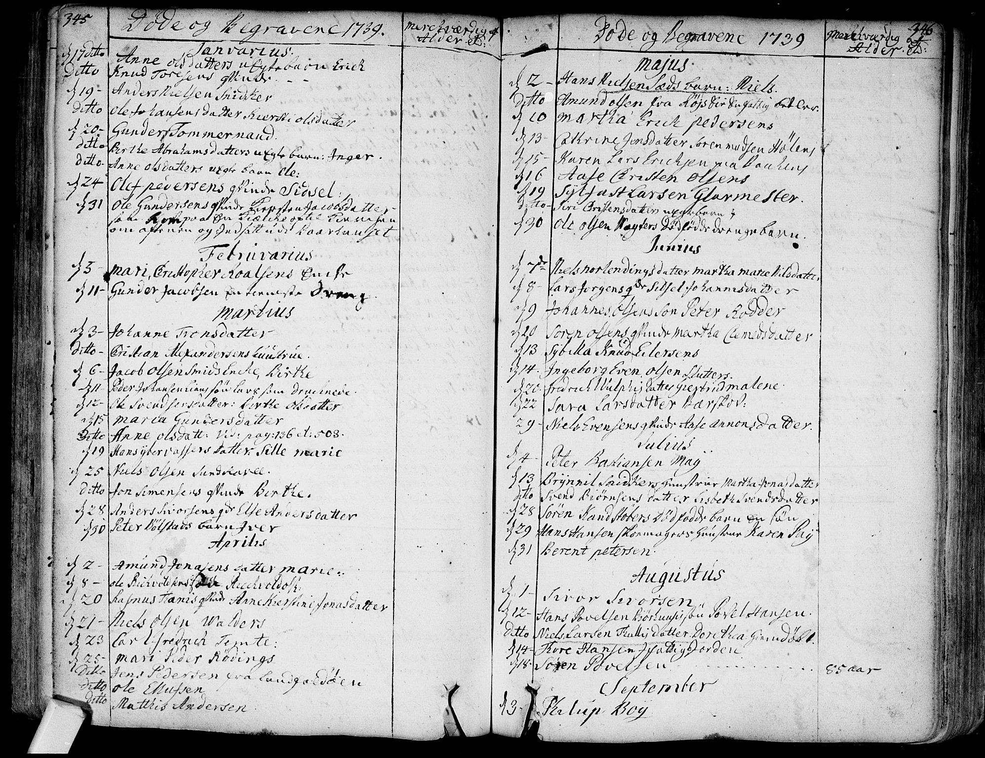 Bragernes kirkebøker, AV/SAKO-A-6/F/Fa/L0004: Parish register (official) no. I 4, 1734-1759, p. 345-346