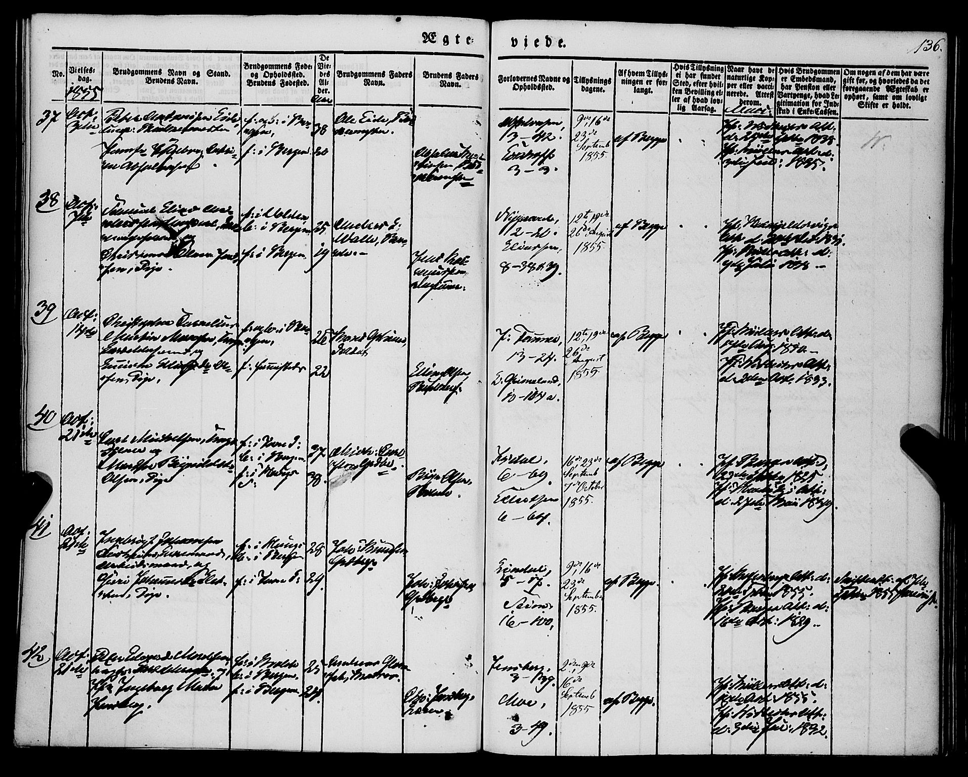 Nykirken Sokneprestembete, AV/SAB-A-77101/H/Haa/L0031: Parish register (official) no. D 1, 1834-1861, p. 136