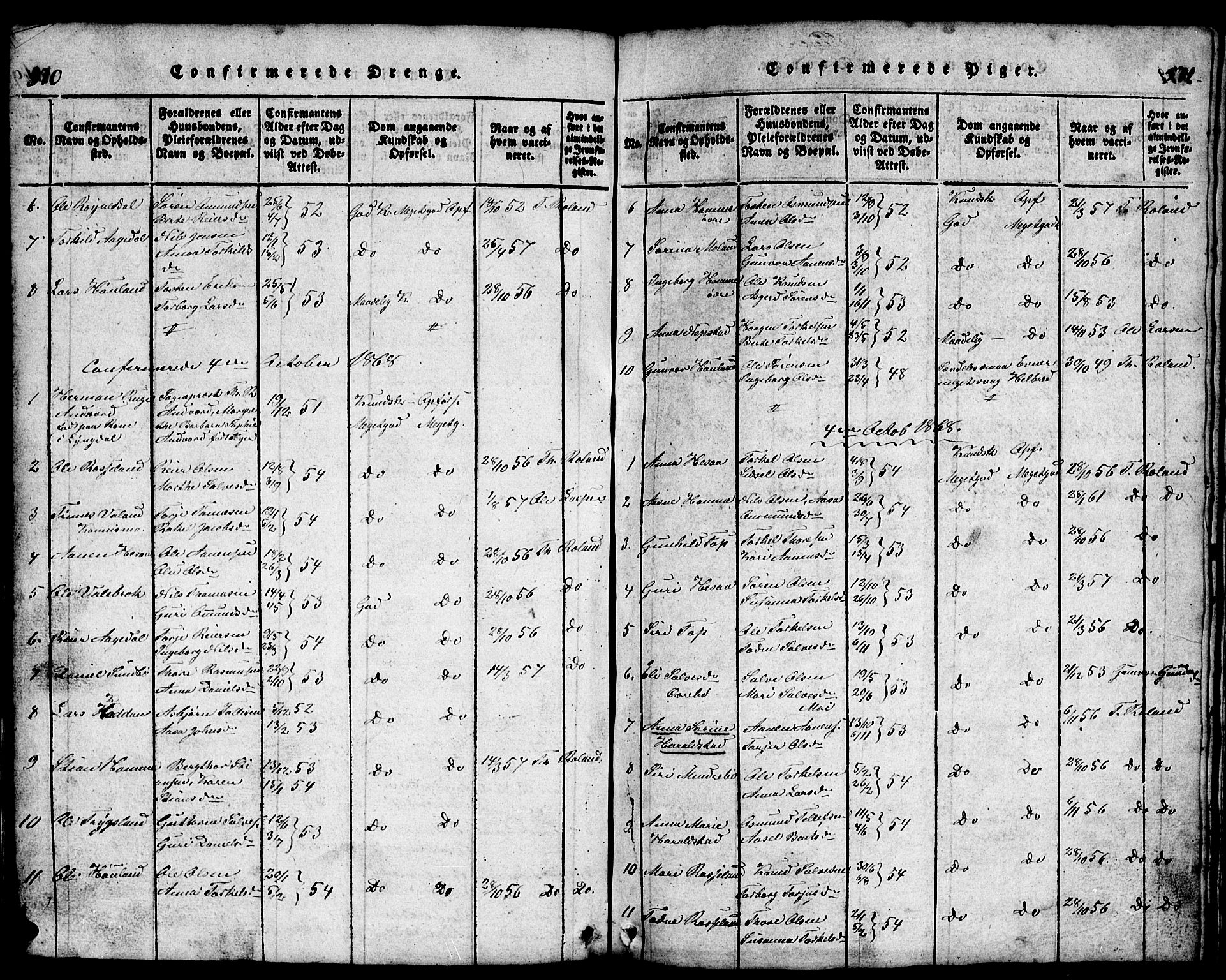 Bjelland sokneprestkontor, AV/SAK-1111-0005/F/Fb/Fba/L0003: Parish register (copy) no. B 3, 1816-1870, p. 570-571