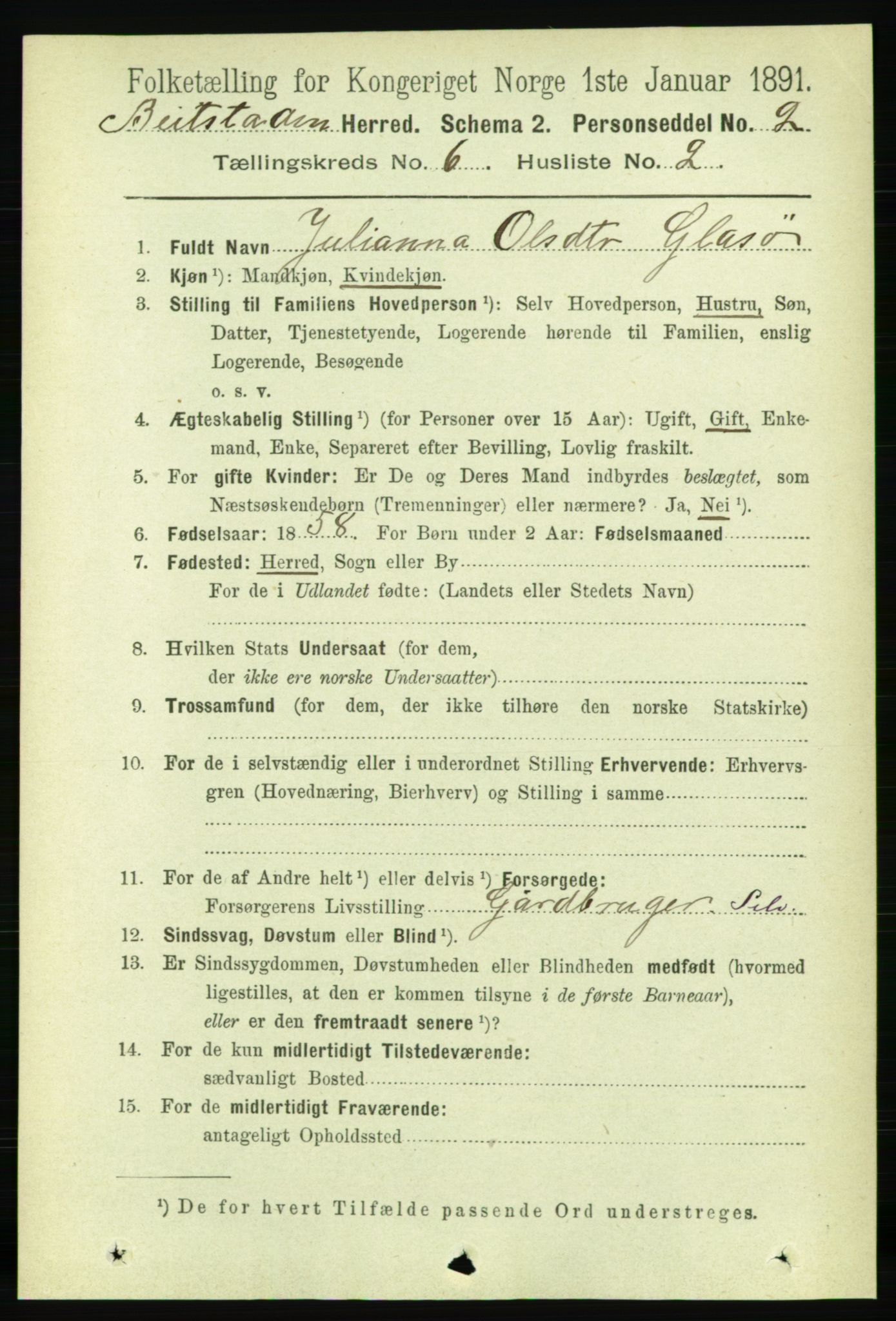 RA, 1891 census for 1727 Beitstad, 1891, p. 1538
