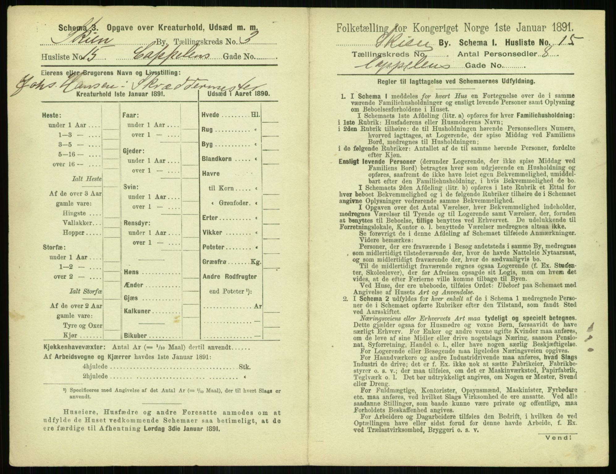 RA, 1891 census for 0806 Skien, 1891, p. 212