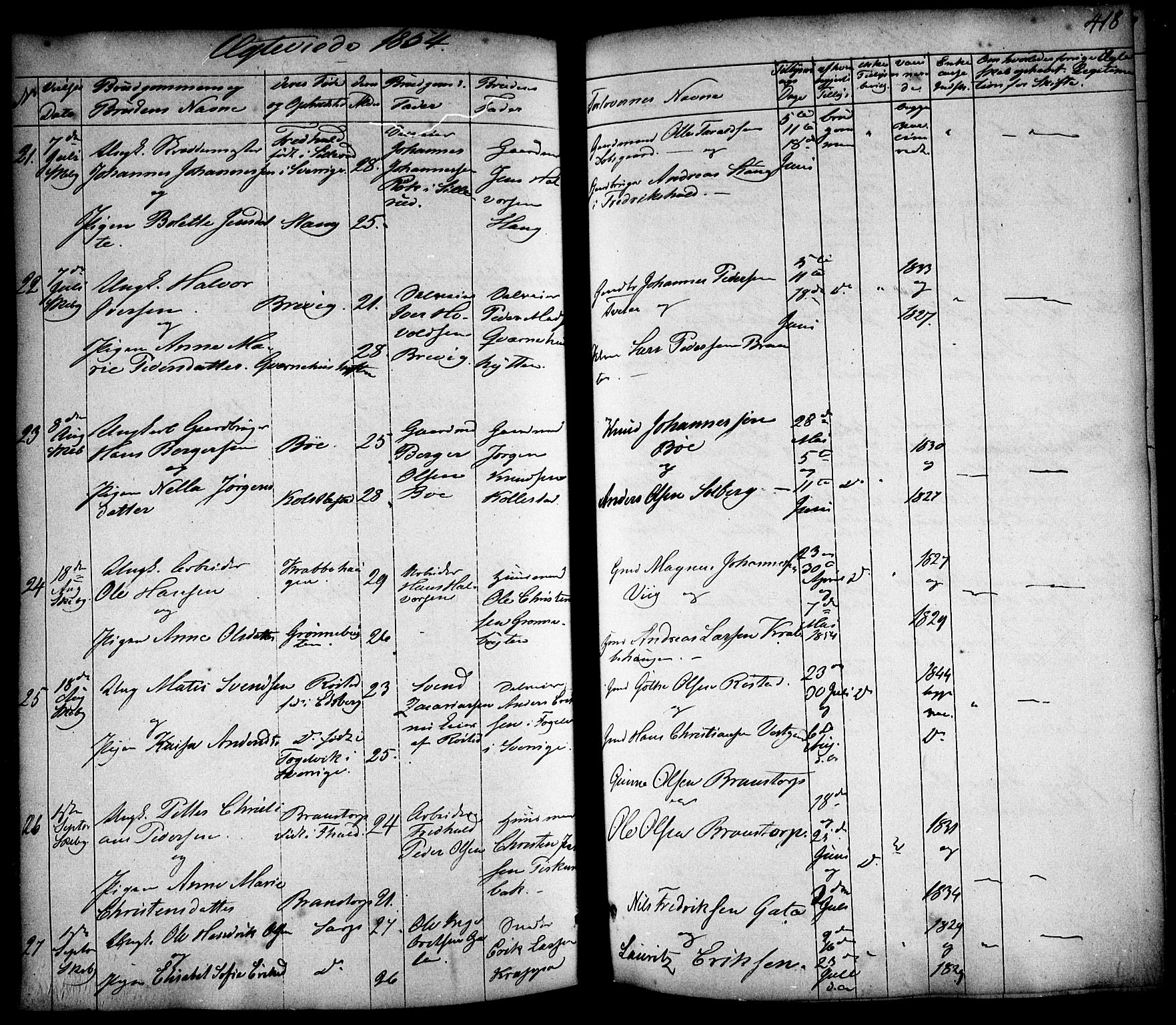 Skjeberg prestekontor Kirkebøker, AV/SAO-A-10923/F/Fa/L0006: Parish register (official) no. I 6, 1846-1858, p. 418