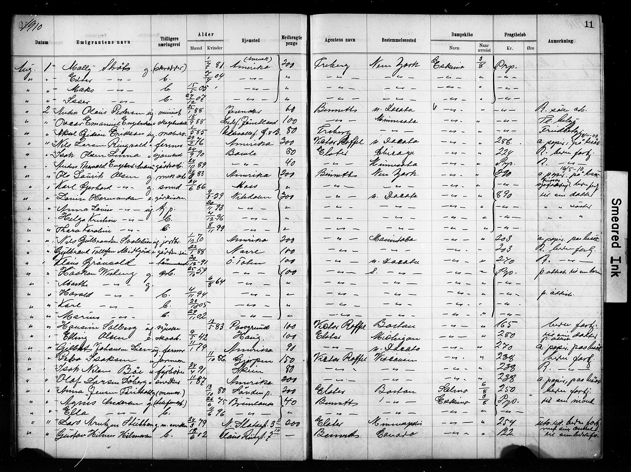 Oslo politidistrikt, AV/SAO-A-10085/E/Ee/Eef/L0029: Emigrantprotokoll, 1910-1913, p. 11