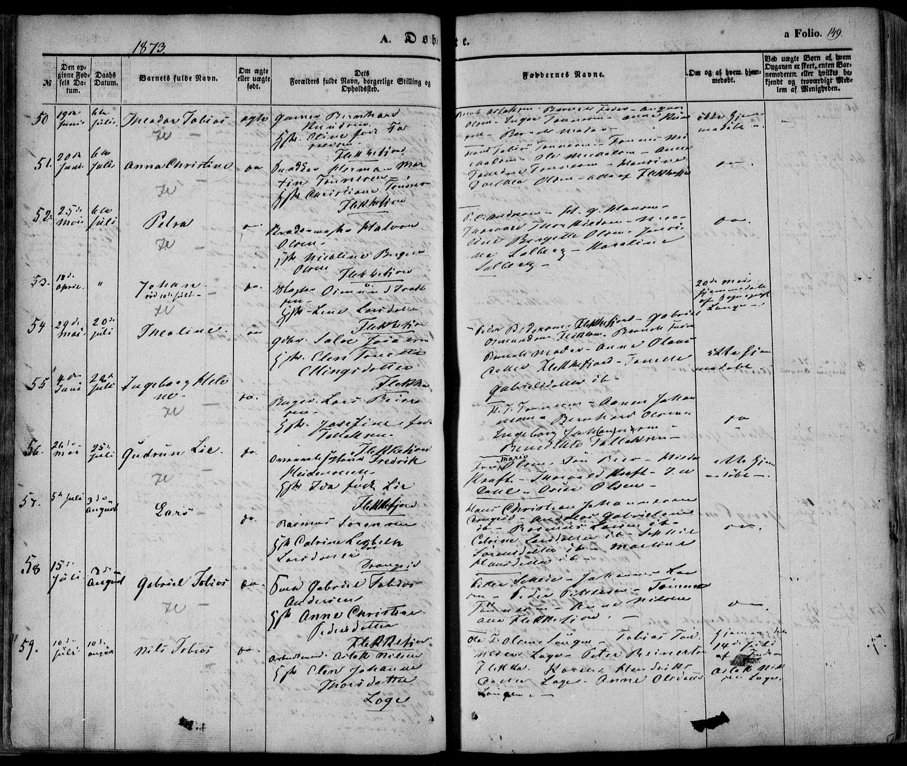 Flekkefjord sokneprestkontor, AV/SAK-1111-0012/F/Fa/Fac/L0005: Parish register (official) no. A 5, 1849-1875, p. 149