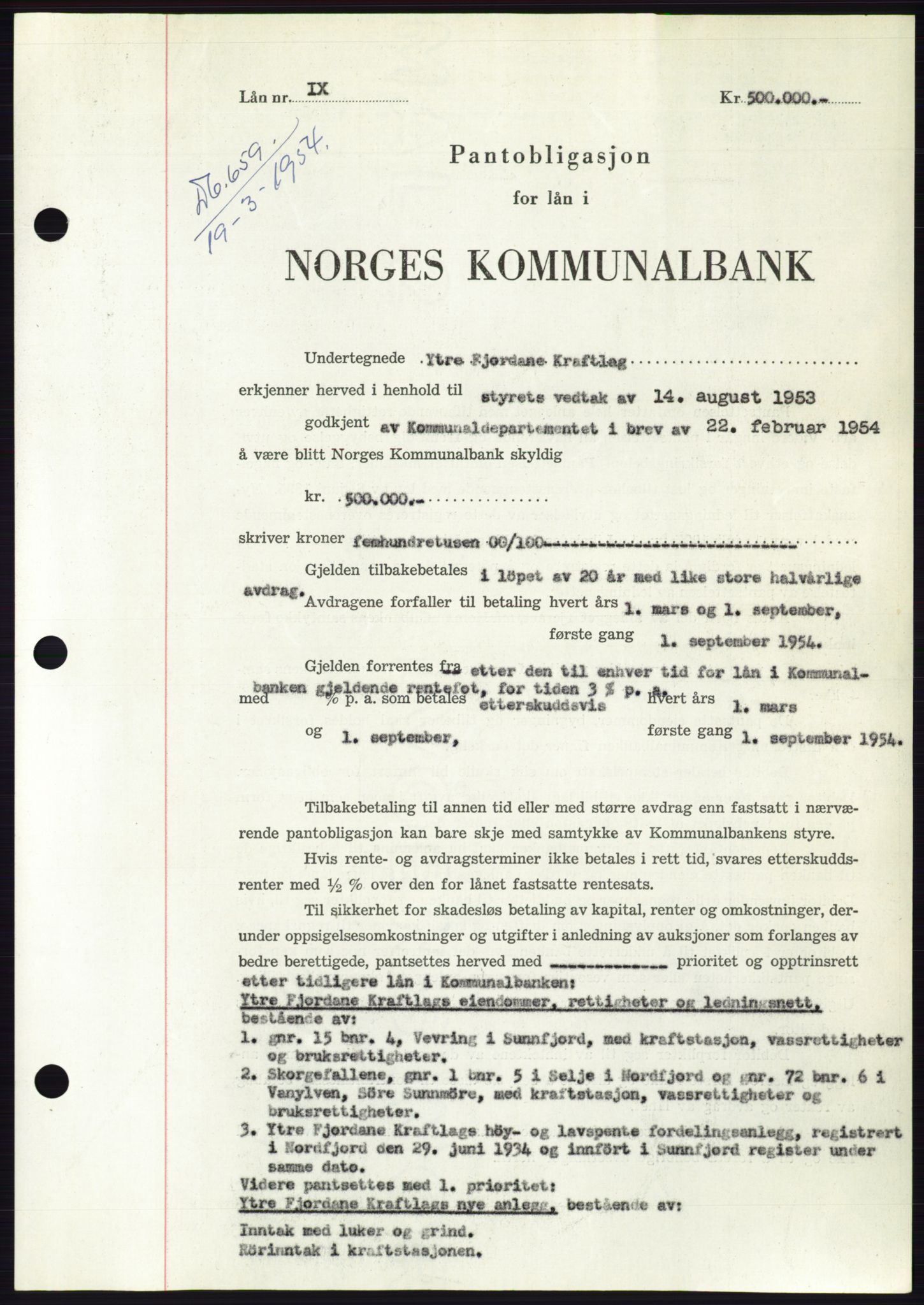 Søre Sunnmøre sorenskriveri, AV/SAT-A-4122/1/2/2C/L0124: Mortgage book no. 12B, 1953-1954, Diary no: : 659/1954