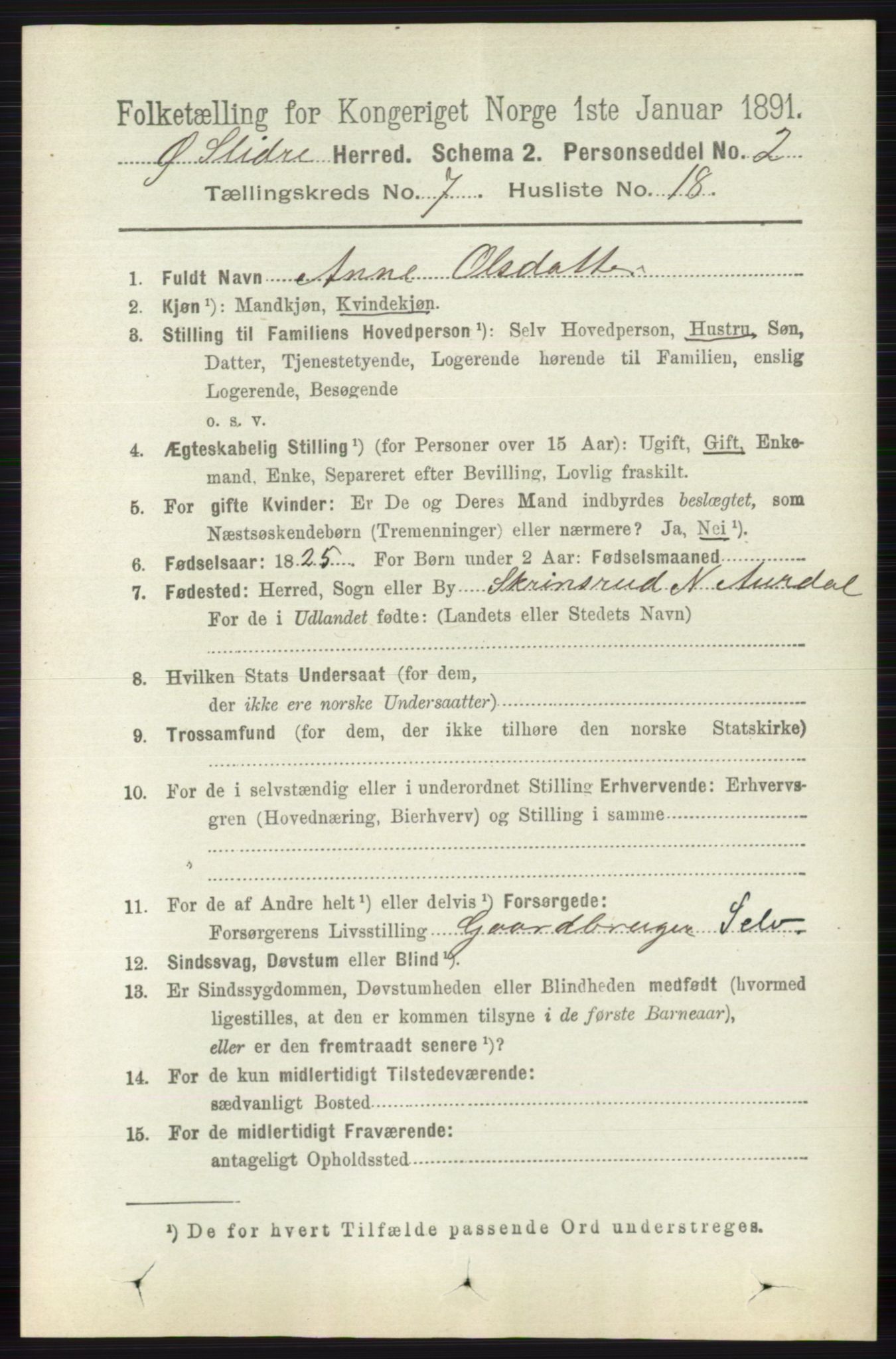 RA, 1891 census for 0544 Øystre Slidre, 1891, p. 2259