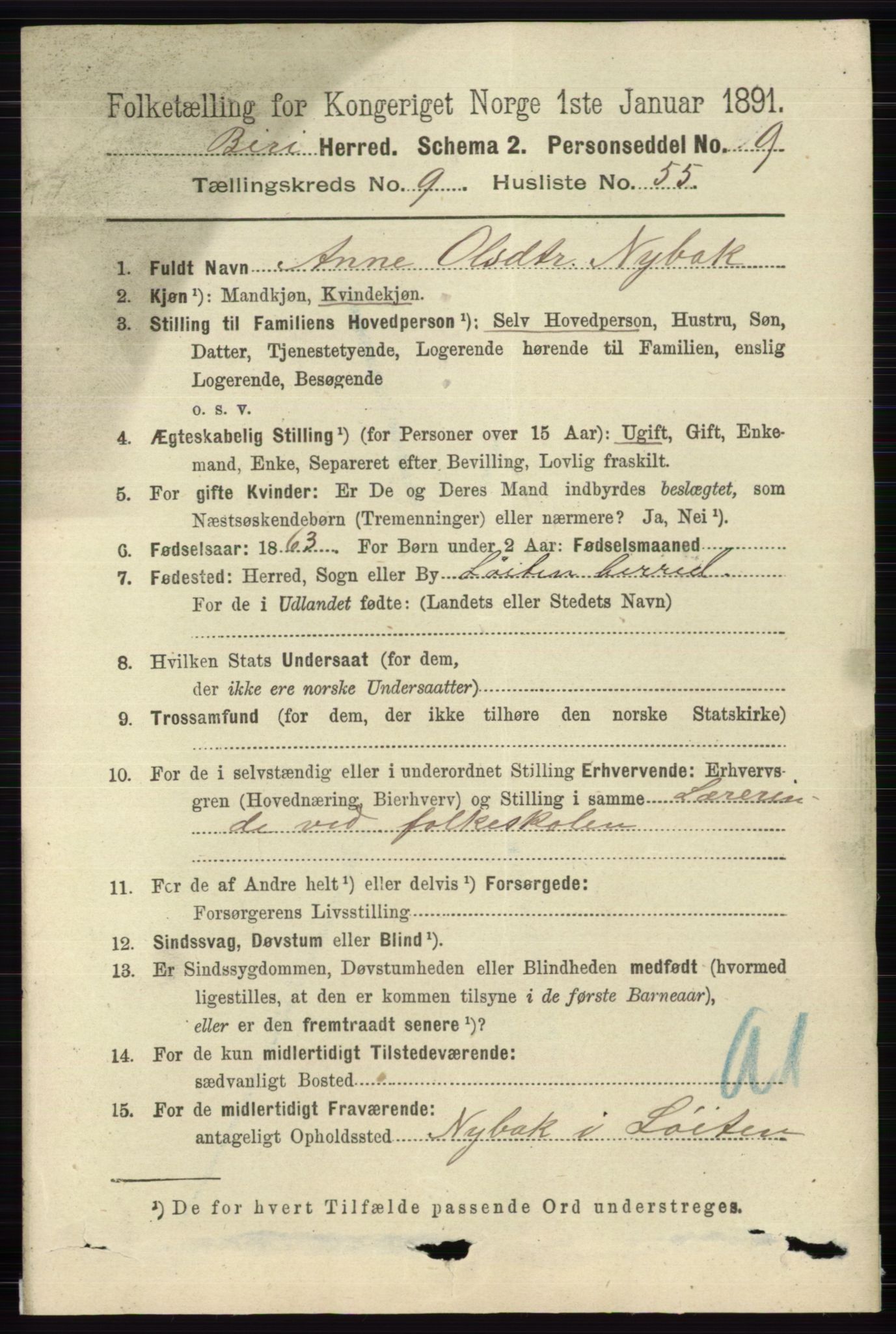 RA, 1891 census for 0525 Biri, 1891, p. 3736