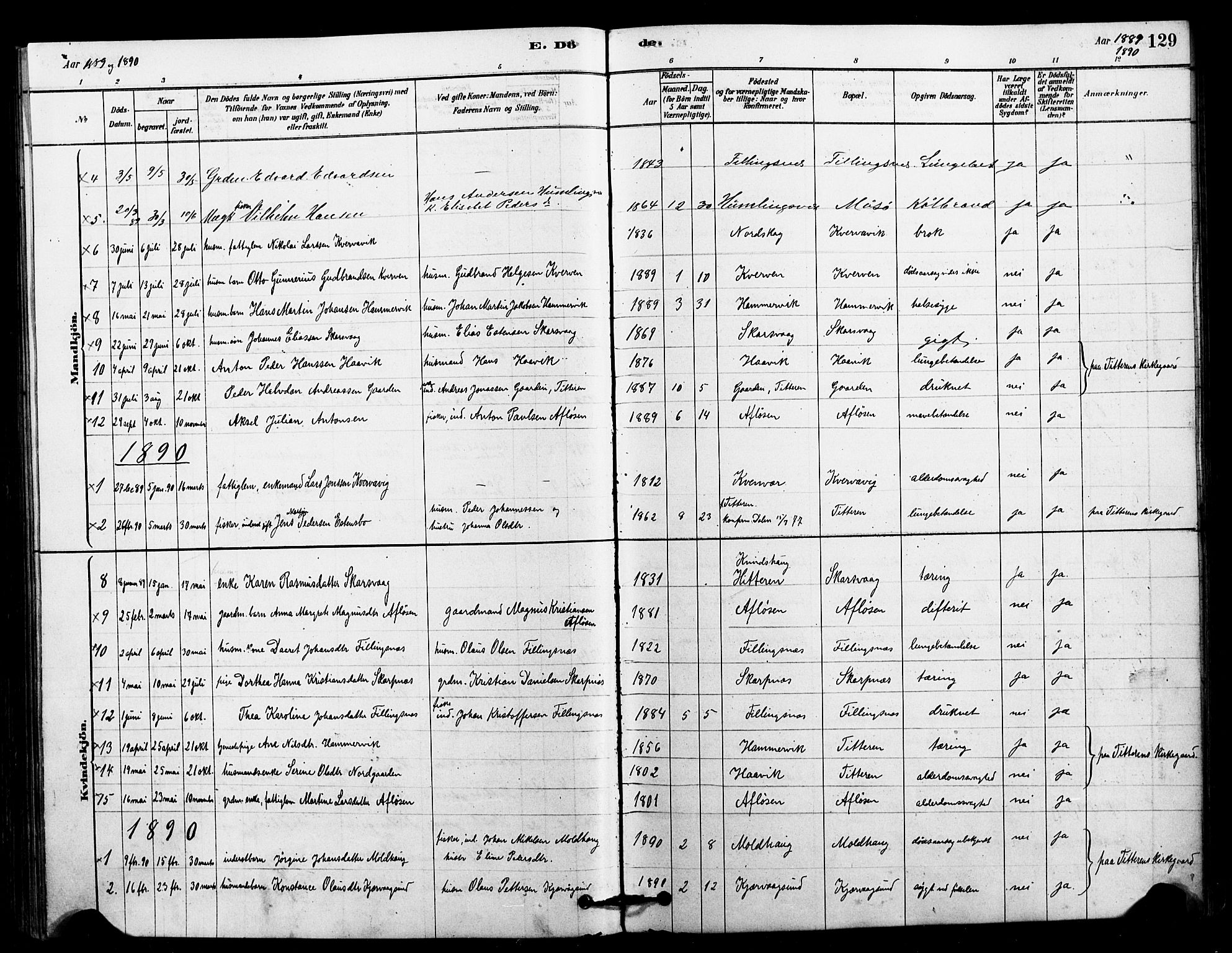 Ministerialprotokoller, klokkerbøker og fødselsregistre - Sør-Trøndelag, SAT/A-1456/641/L0595: Parish register (official) no. 641A01, 1882-1897, p. 129
