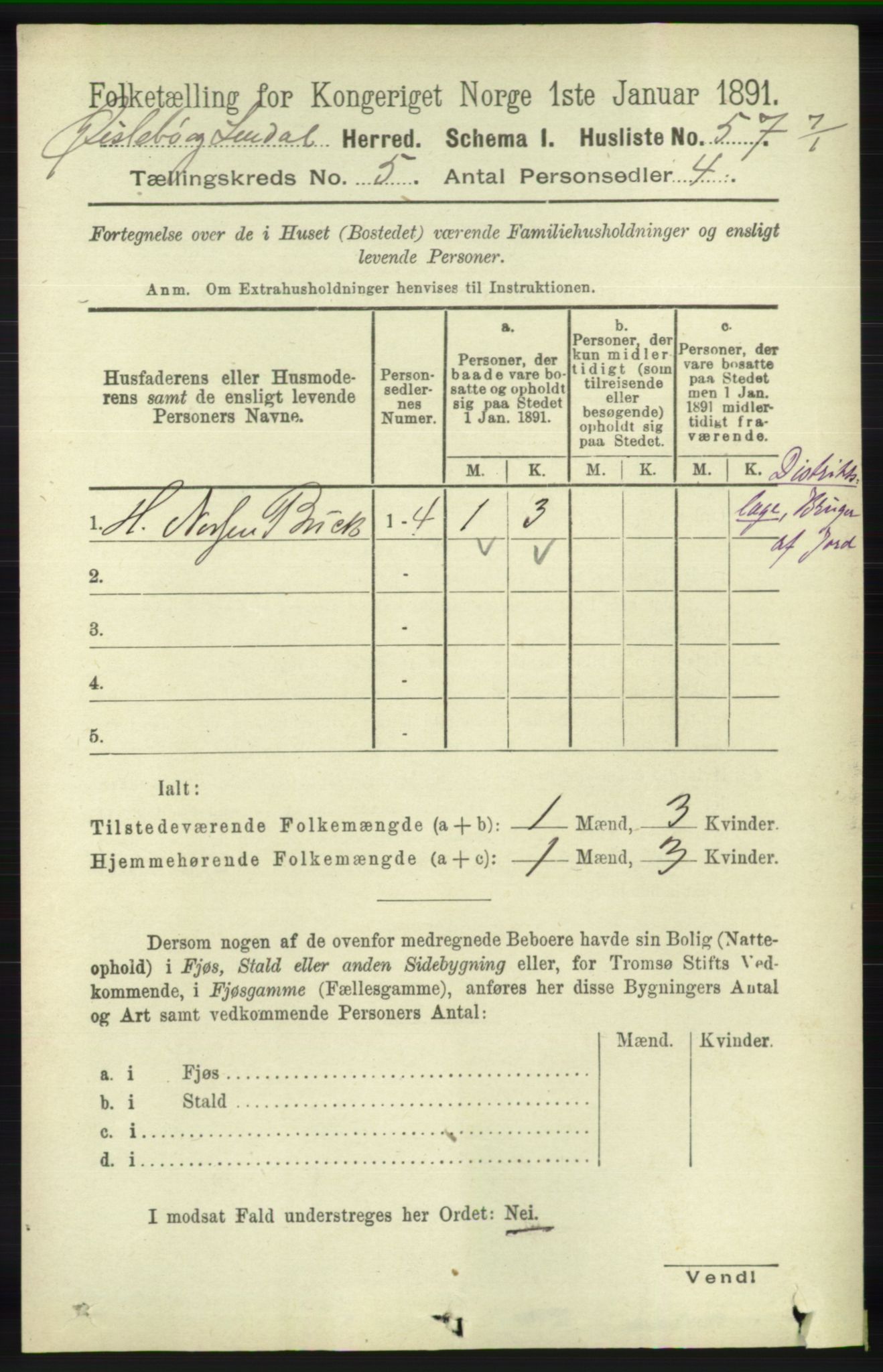 RA, 1891 census for 1021 Øyslebø og Laudal, 1891, p. 1335