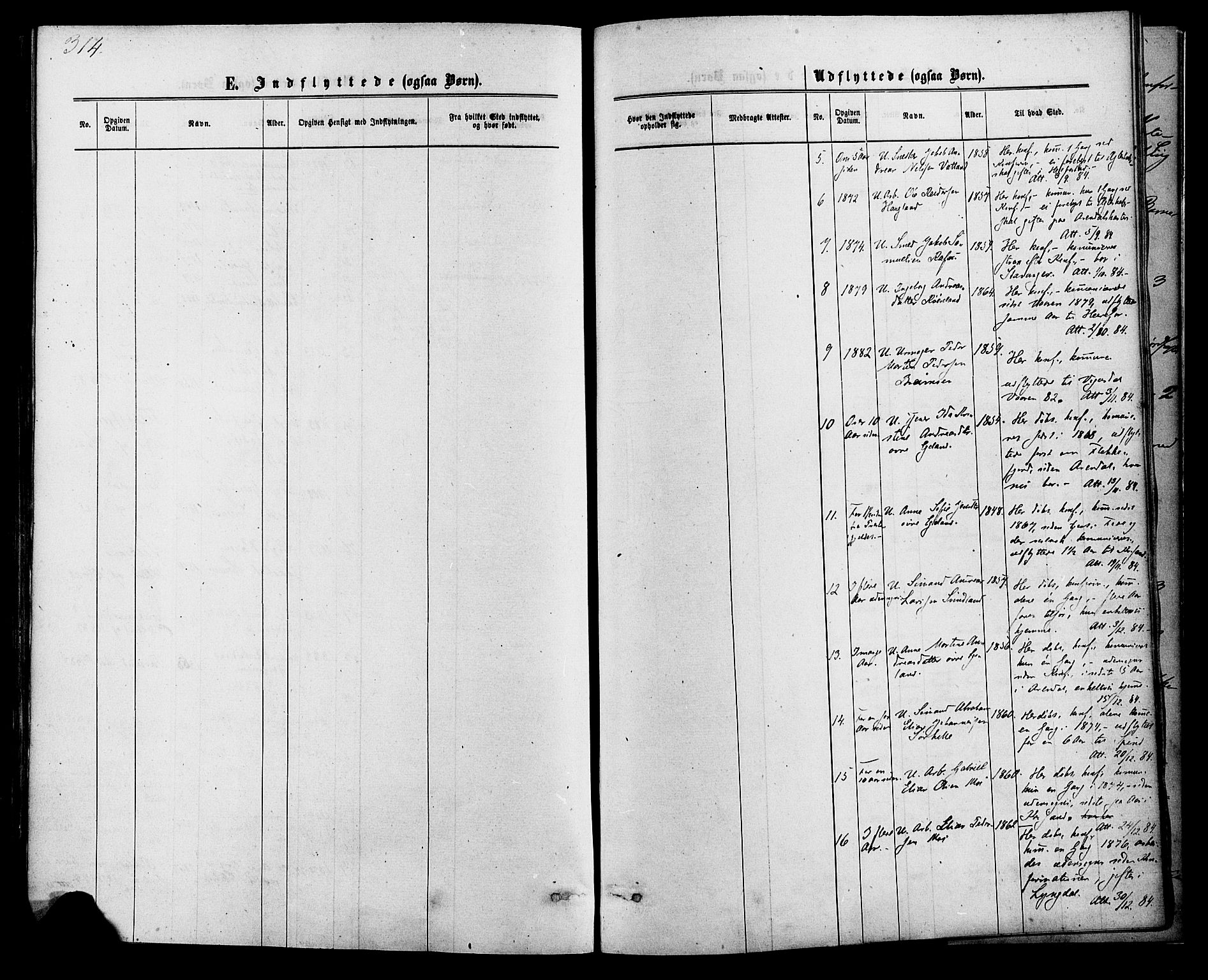 Kvinesdal sokneprestkontor, AV/SAK-1111-0026/F/Fa/Fab/L0007: Parish register (official) no. A 7, 1870-1885, p. 314