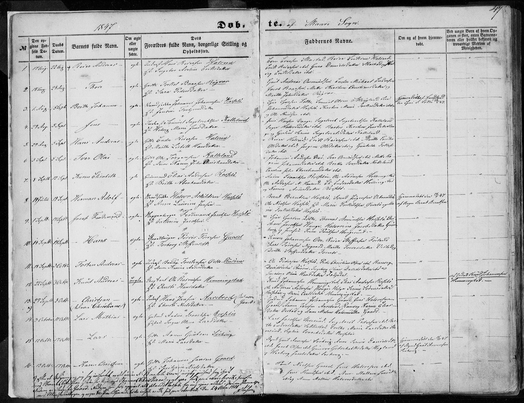 Torvastad sokneprestkontor, SAST/A -101857/H/Ha/Haa/L0009: Parish register (official) no. A 9, 1847-1856, p. 47