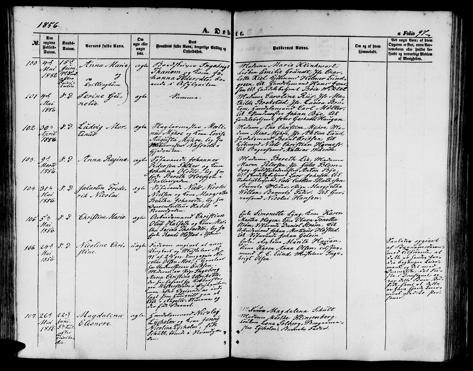 Ministerialprotokoller, klokkerbøker og fødselsregistre - Sør-Trøndelag, SAT/A-1456/602/L0138: Parish register (copy) no. 602C06, 1853-1858, p. 97