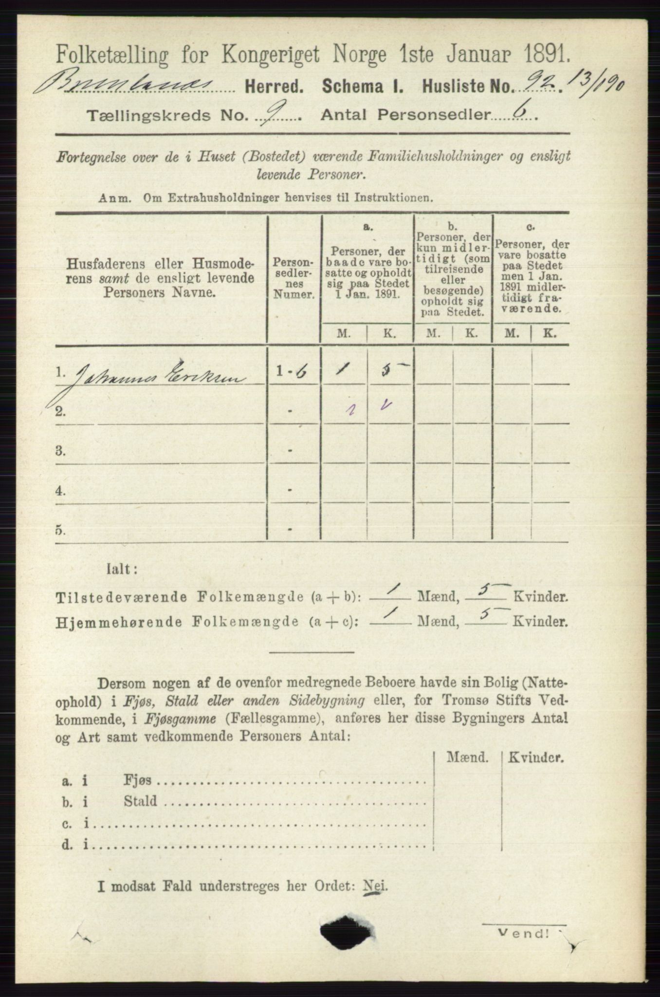 RA, 1891 census for 0726 Brunlanes, 1891, p. 4122