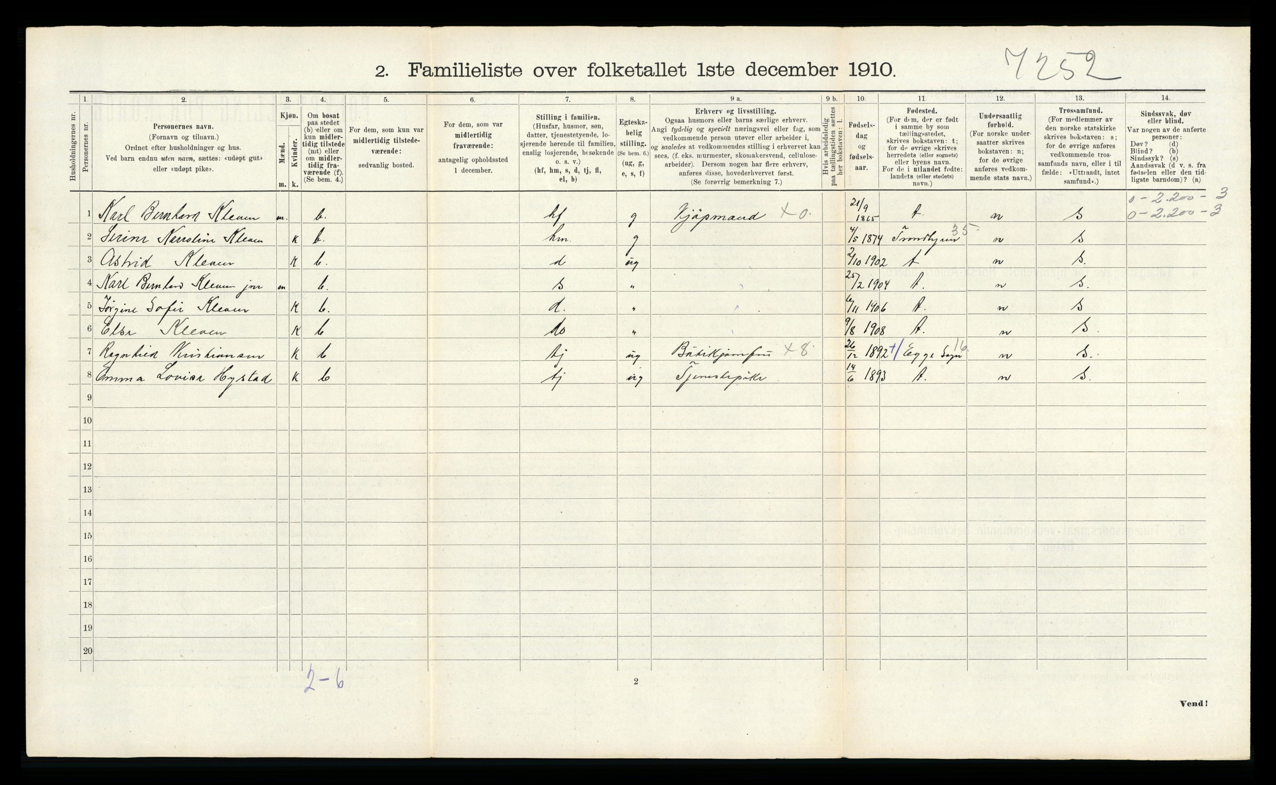 RA, 1910 census for Steinkjer, 1910, p. 1007