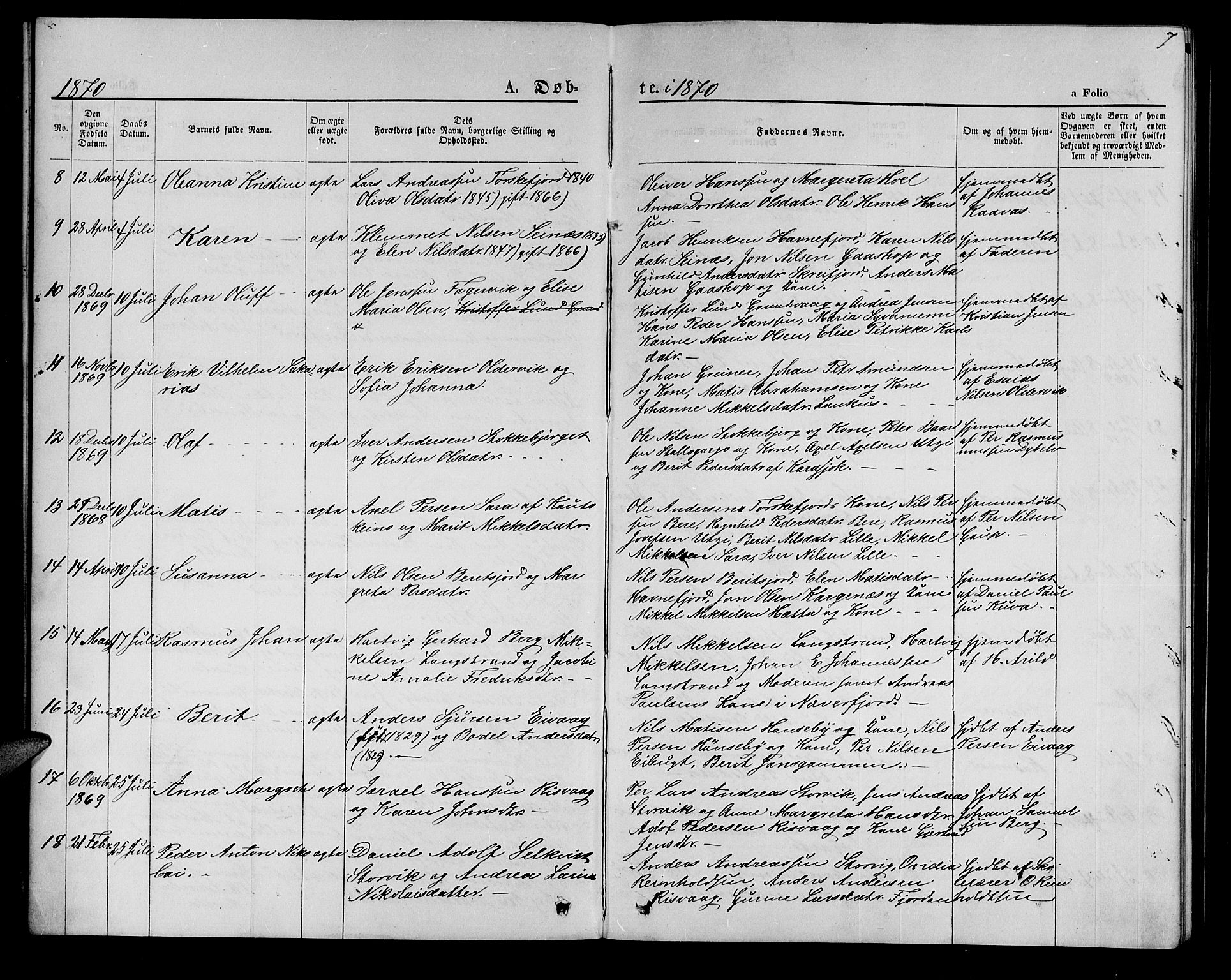 Hammerfest sokneprestkontor, AV/SATØ-S-1347/H/Hb/L0005.klokk: Parish register (copy) no. 5, 1869-1884, p. 7