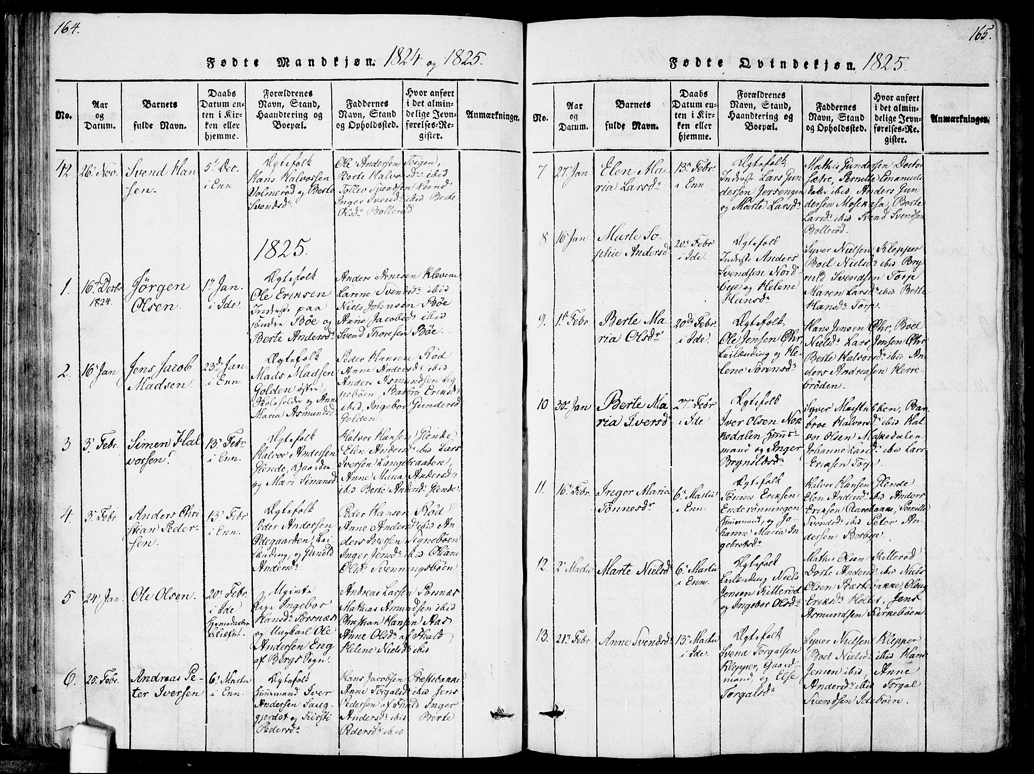 Idd prestekontor Kirkebøker, AV/SAO-A-10911/F/Fc/L0002: Parish register (official) no. III 2, 1815-1831, p. 164-165