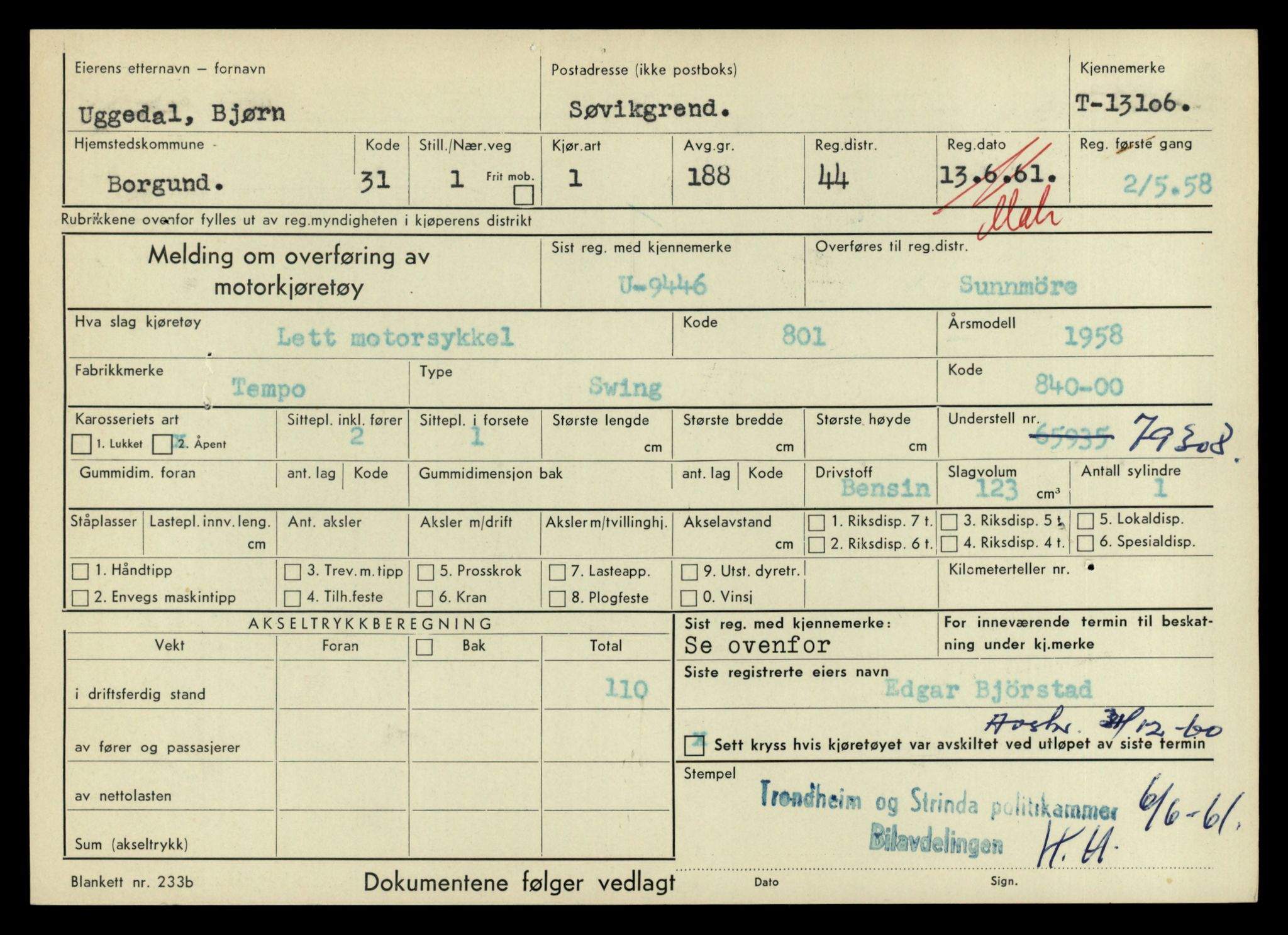 Møre og Romsdal vegkontor - Ålesund trafikkstasjon, AV/SAT-A-4099/F/Fe/L0037: Registreringskort for kjøretøy T 13031 - T 13179, 1927-1998, p. 1503