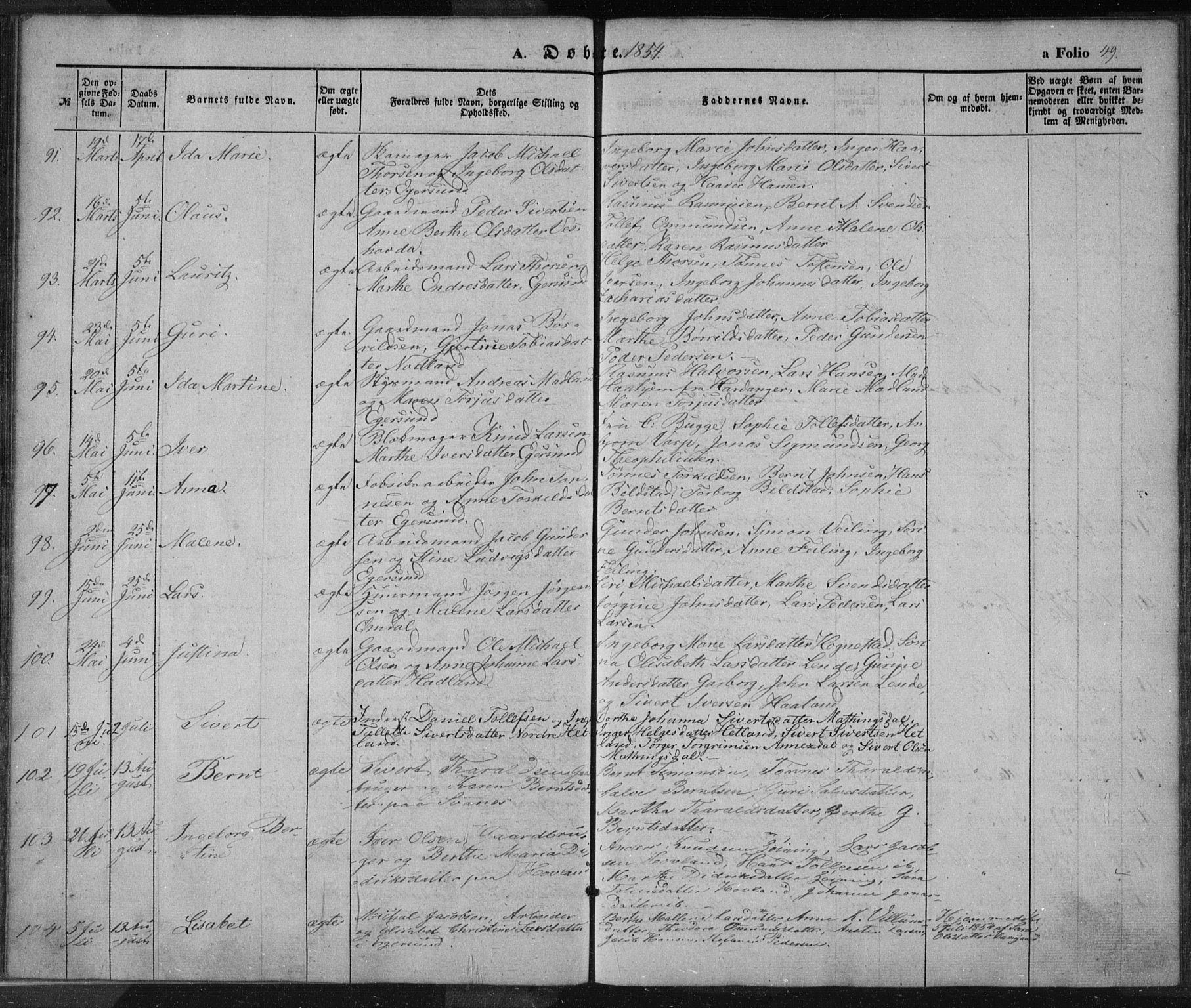 Eigersund sokneprestkontor, SAST/A-101807/S08/L0012: Parish register (official) no. A 12.1, 1850-1865, p. 49