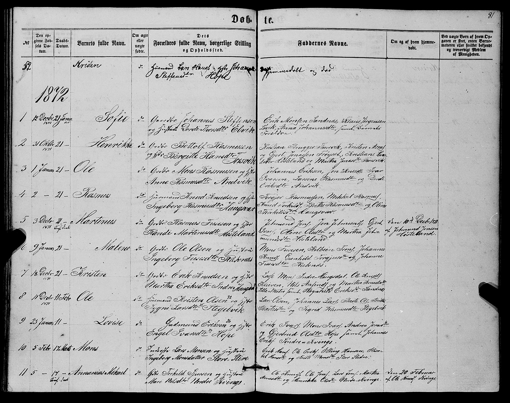 Masfjorden Sokneprestembete, SAB/A-77001: Parish register (copy) no. A 1, 1851-1875, p. 81