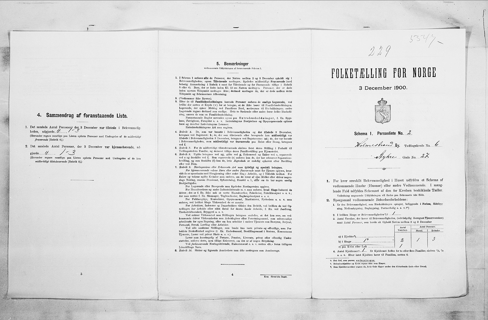 RA, 1900 census for Holmestrand, 1900, p. 166