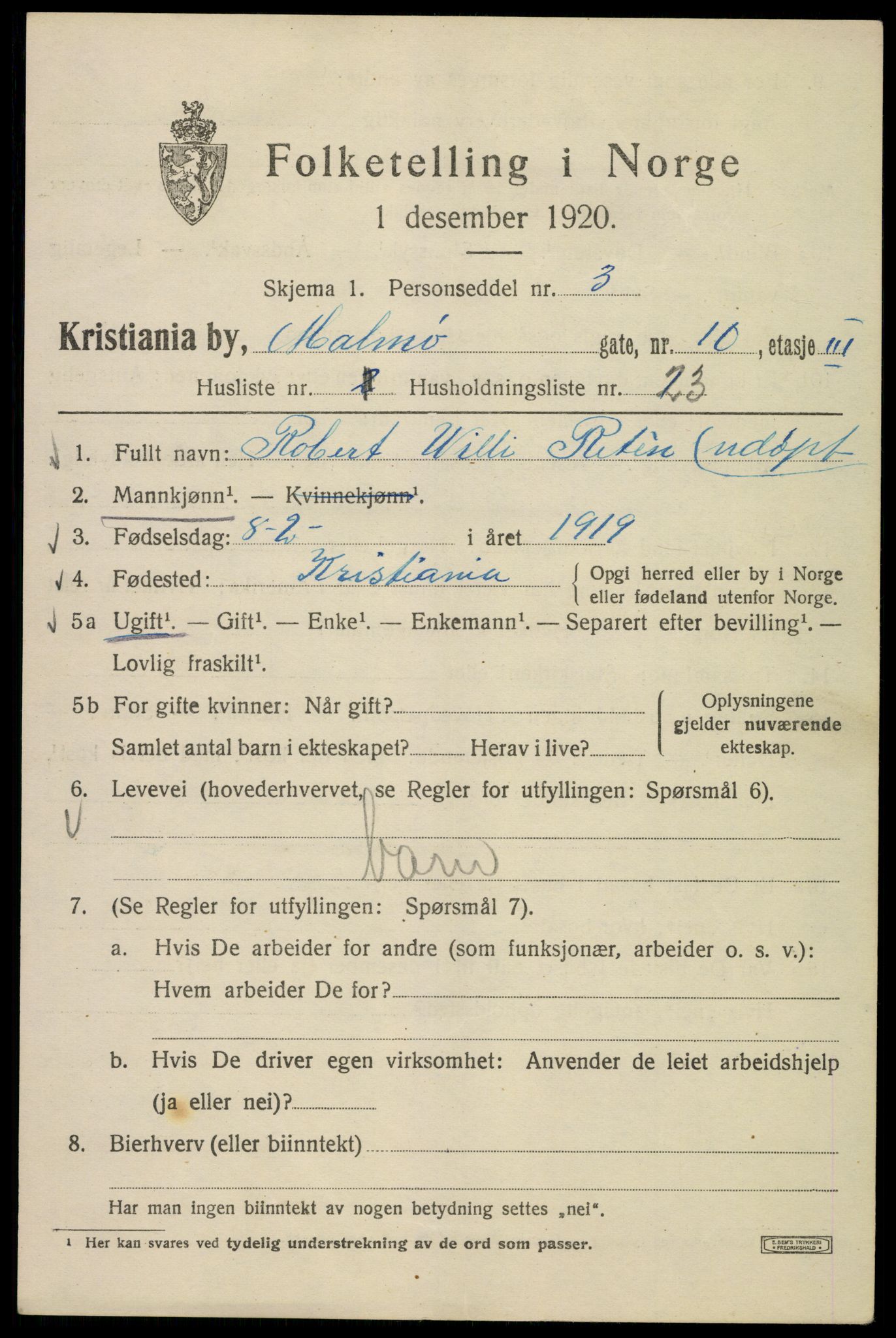 SAO, 1920 census for Kristiania, 1920, p. 373591