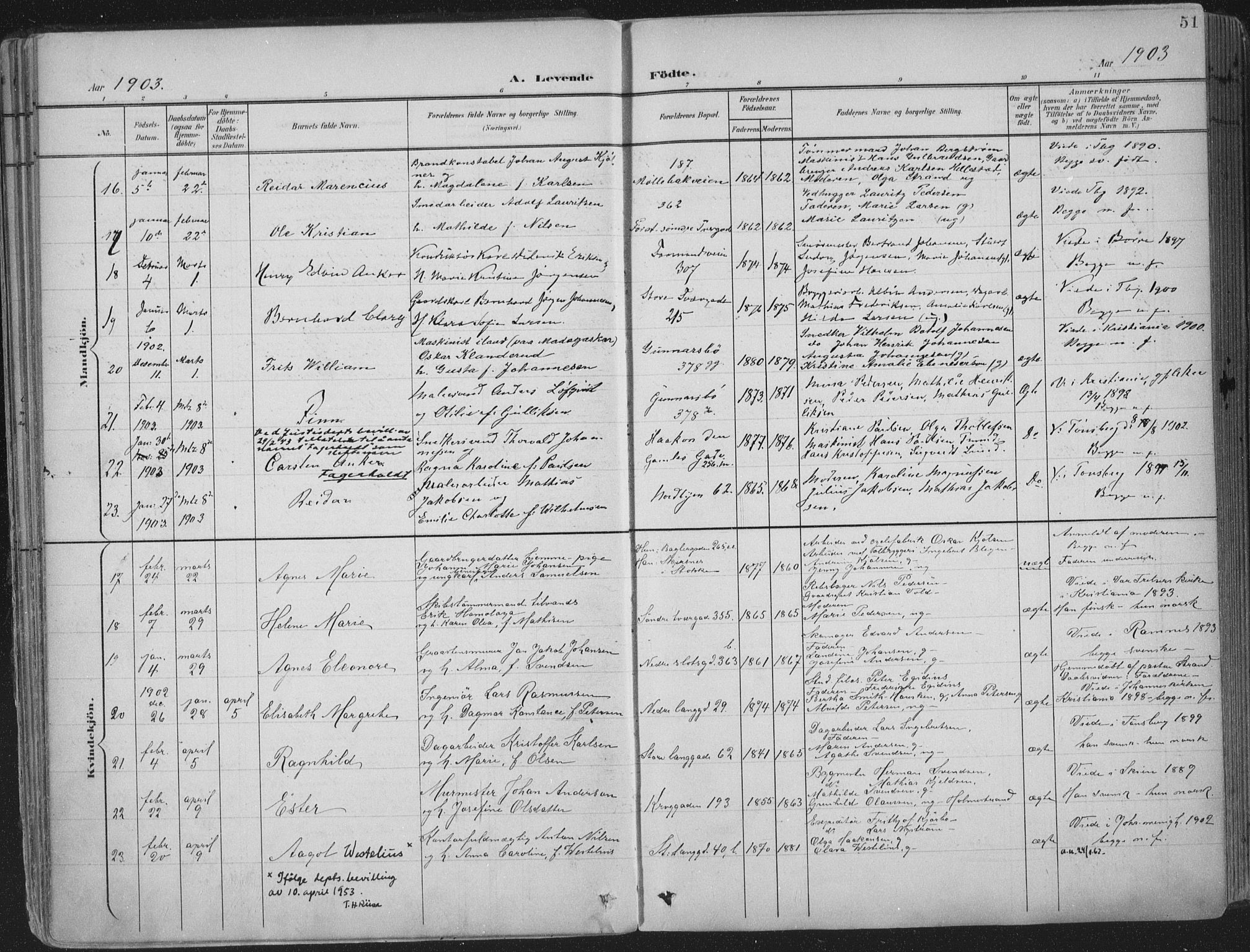 Tønsberg kirkebøker, AV/SAKO-A-330/F/Fa/L0014: Parish register (official) no. I 14, 1900-1913, p. 51