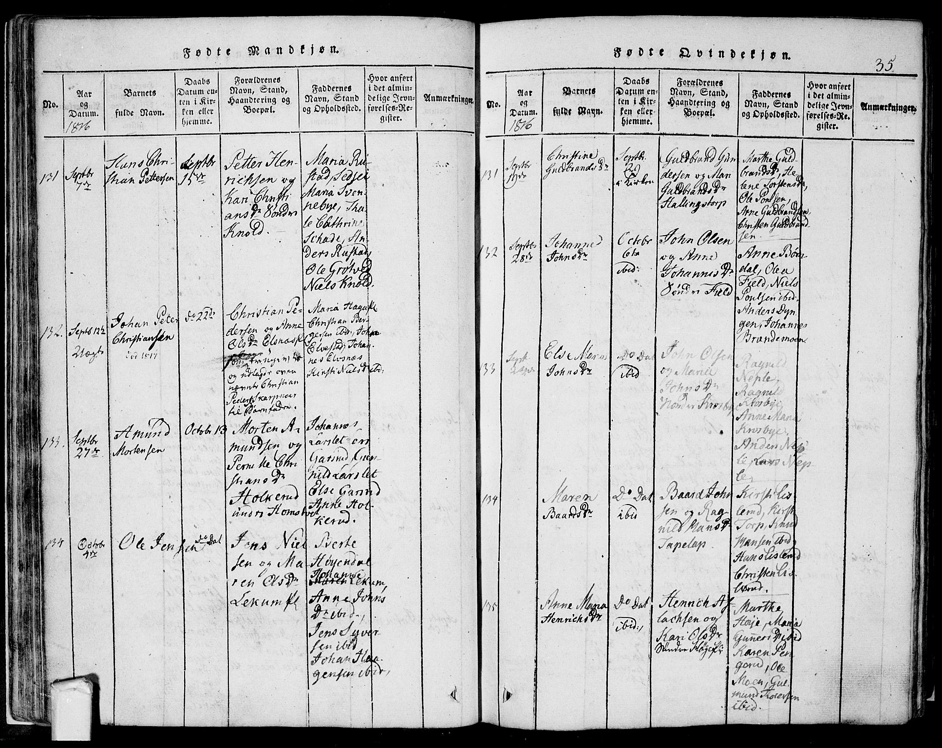 Eidsberg prestekontor Kirkebøker, AV/SAO-A-10905/F/Fa/L0007: Parish register (official) no. I 7, 1814-1832, p. 35