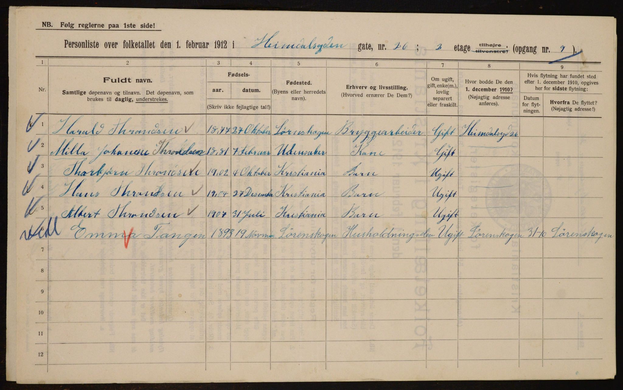 OBA, Municipal Census 1912 for Kristiania, 1912, p. 37277
