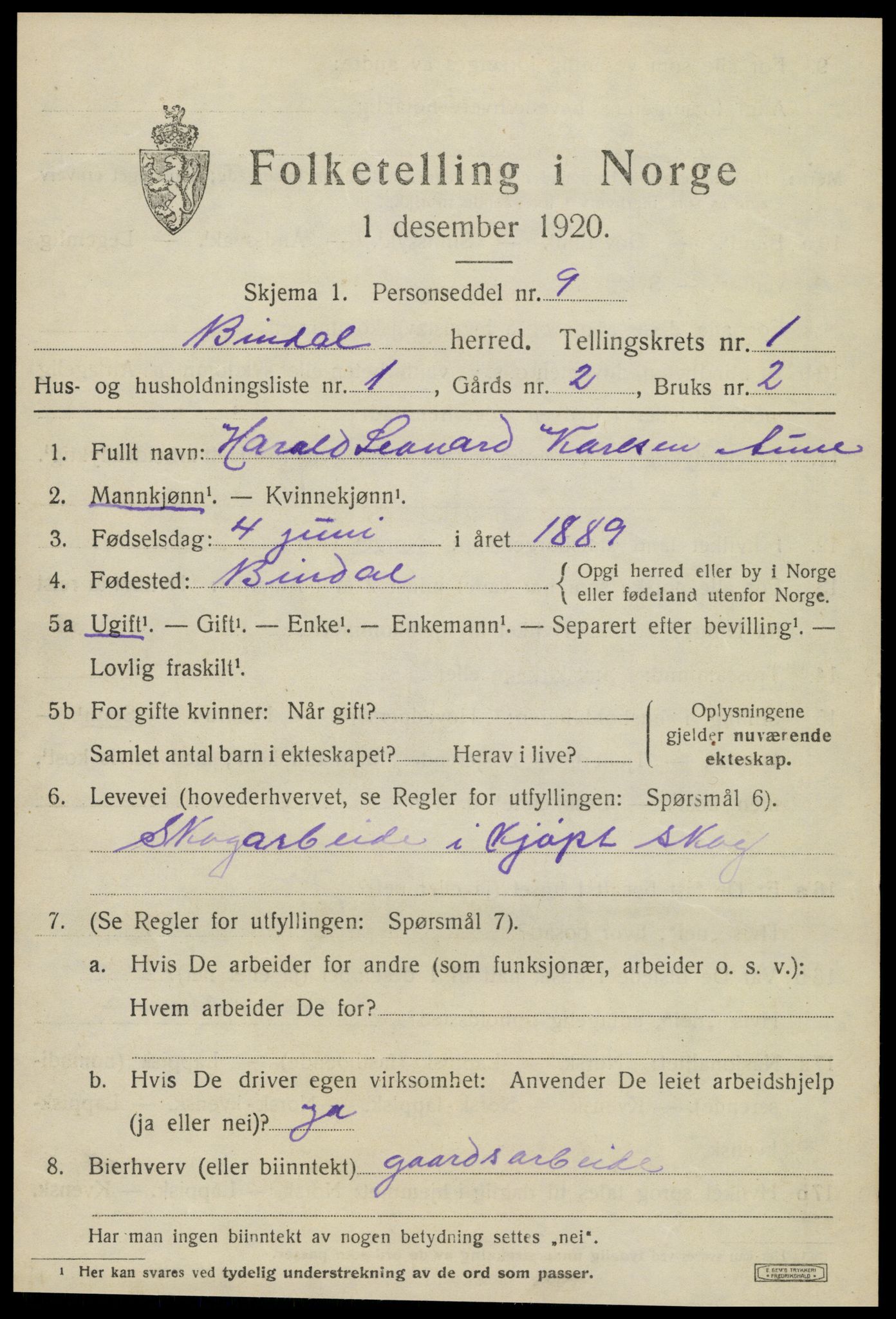 SAT, 1920 census for Bindal, 1920, p. 891