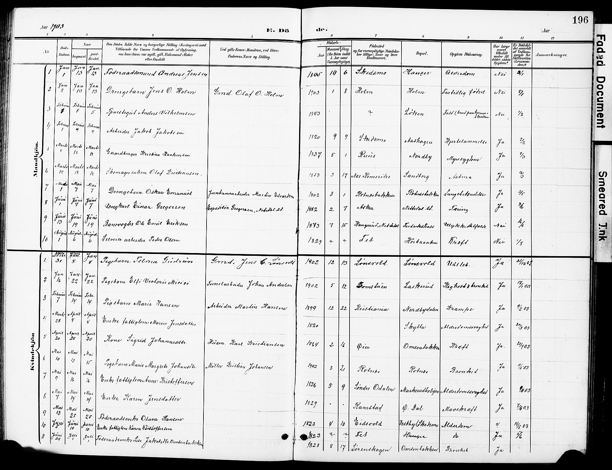 Nittedal prestekontor Kirkebøker, AV/SAO-A-10365a/G/Ga/L0003: Parish register (copy) no. I 3, 1902-1929, p. 196