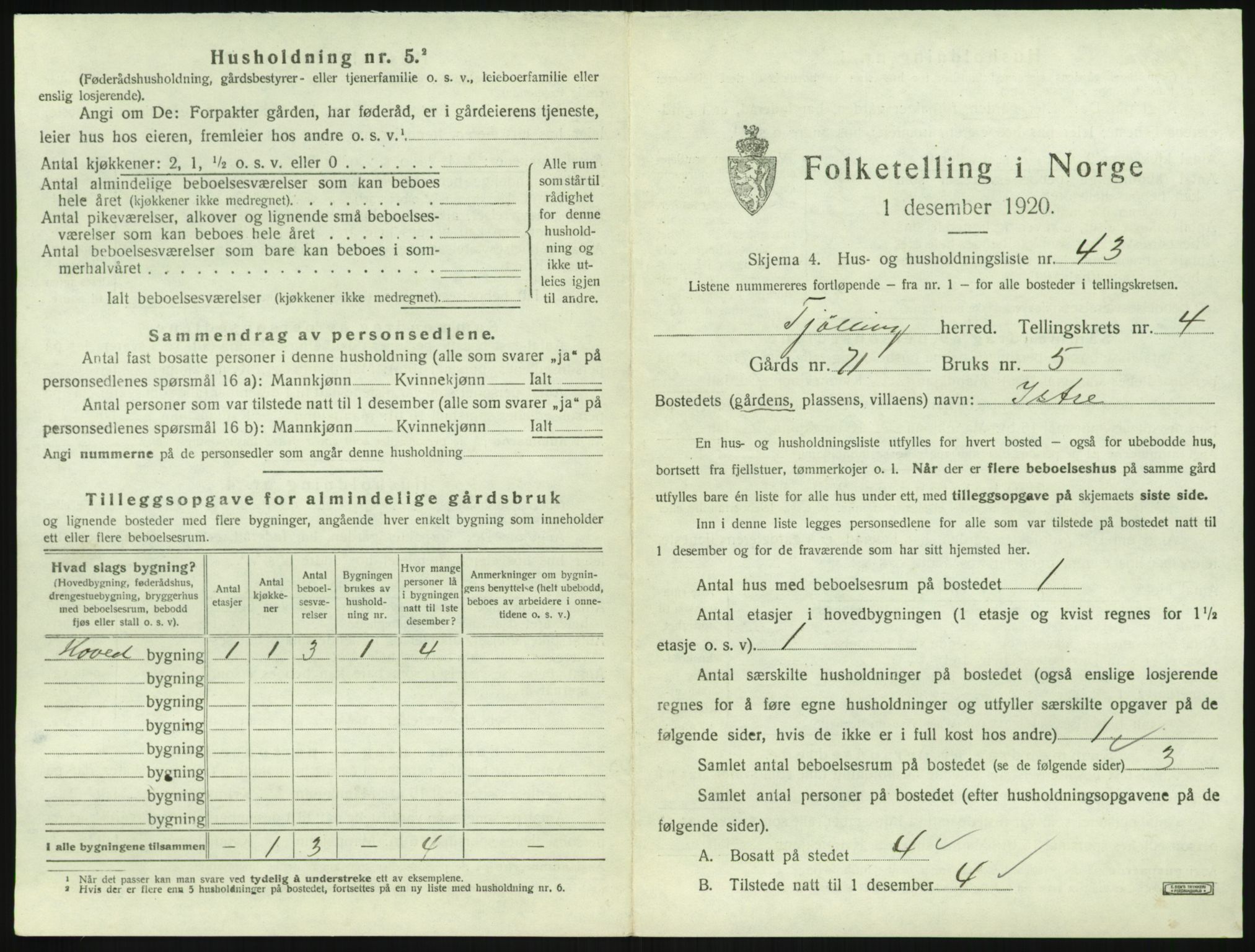 SAKO, 1920 census for Tjølling, 1920, p. 1159