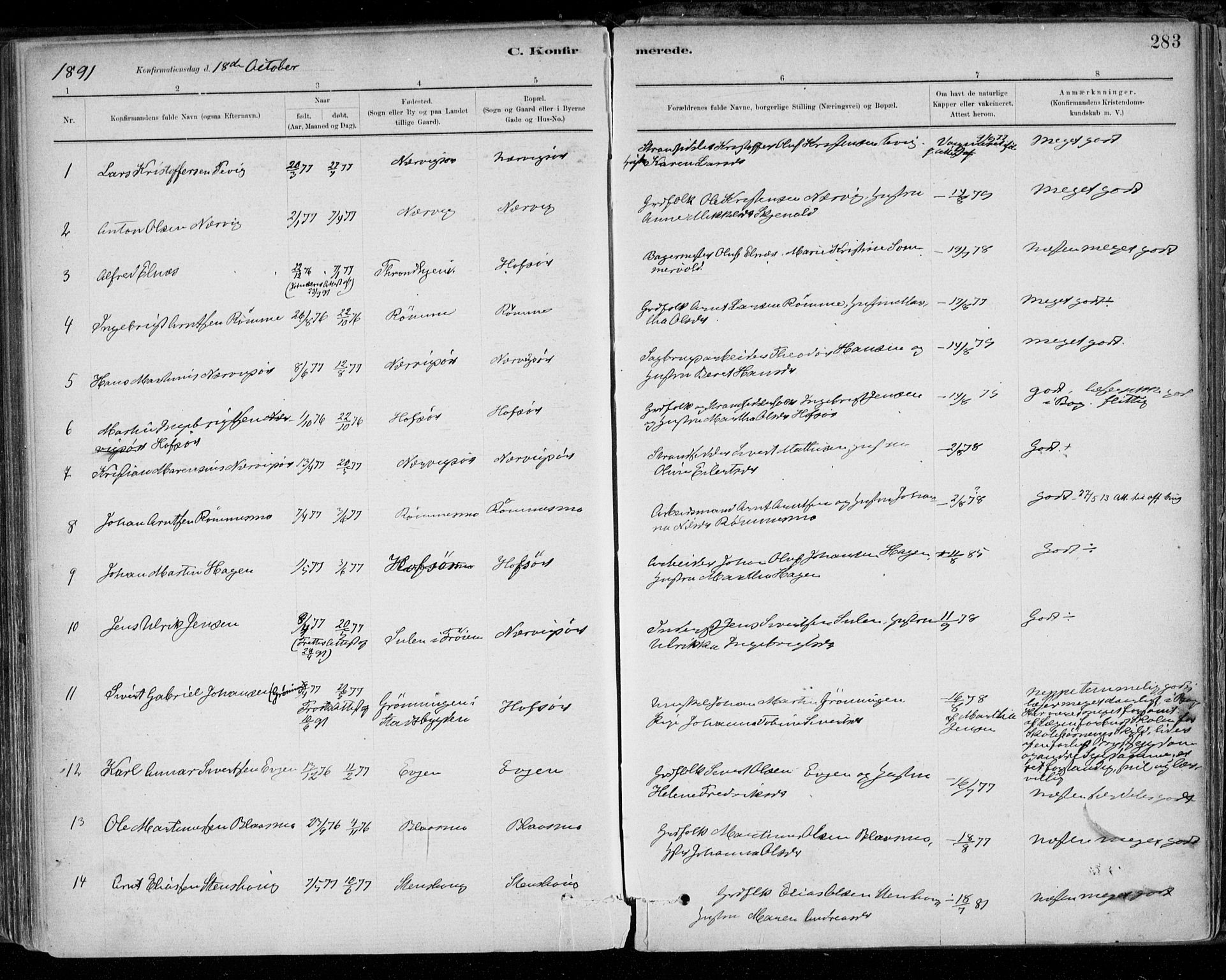 Ministerialprotokoller, klokkerbøker og fødselsregistre - Sør-Trøndelag, SAT/A-1456/668/L0809: Parish register (official) no. 668A09, 1881-1895, p. 283