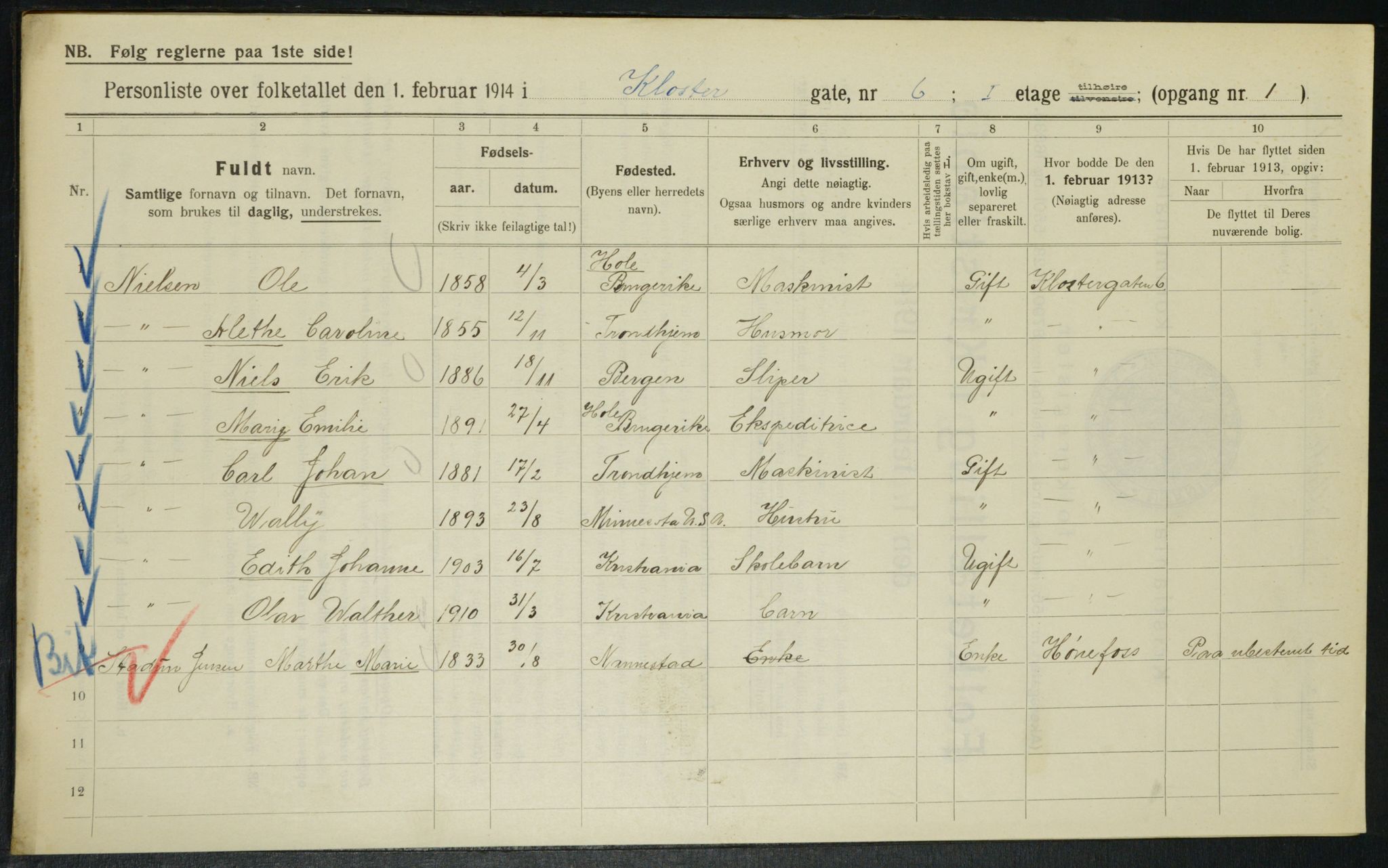 OBA, Municipal Census 1914 for Kristiania, 1914, p. 52100