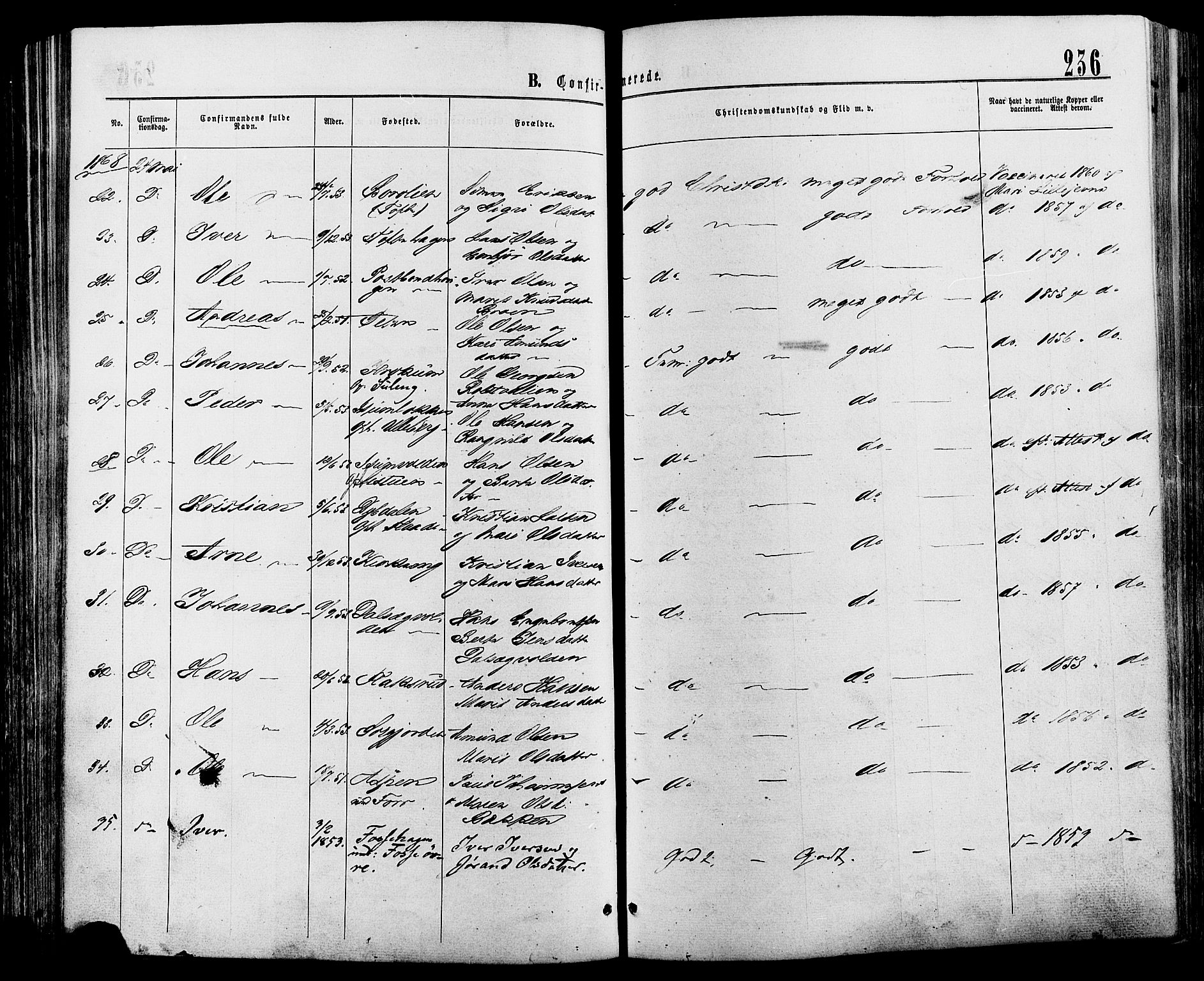 Sør-Fron prestekontor, AV/SAH-PREST-010/H/Ha/Haa/L0002: Parish register (official) no. 2, 1864-1880, p. 236