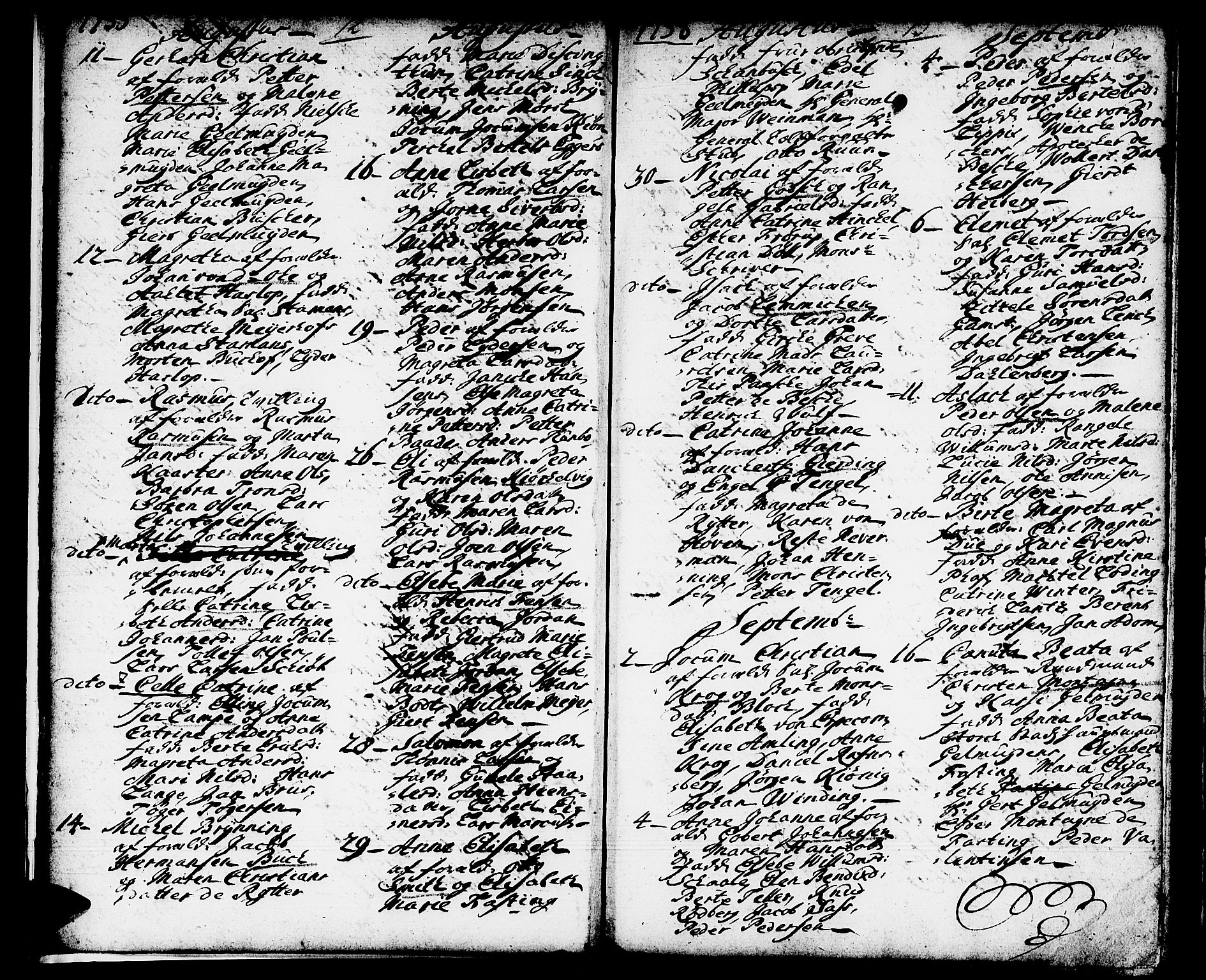 Domkirken sokneprestembete, AV/SAB-A-74801/H/Haa/L0002: Parish register (official) no. A 2, 1733-1750, p. 12-13