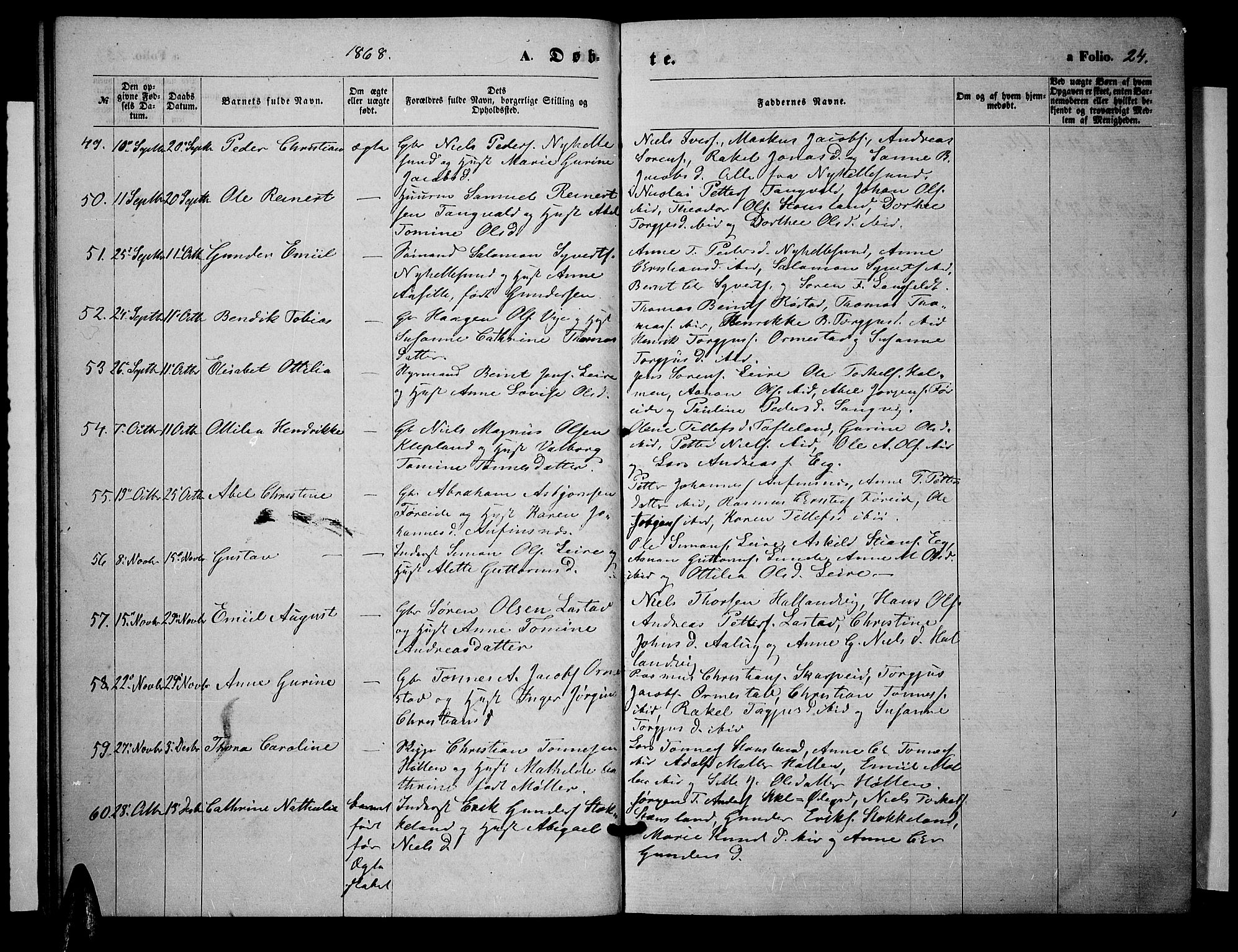 Søgne sokneprestkontor, SAK/1111-0037/F/Fb/Fbb/L0004: Parish register (copy) no. B 4, 1864-1883, p. 24