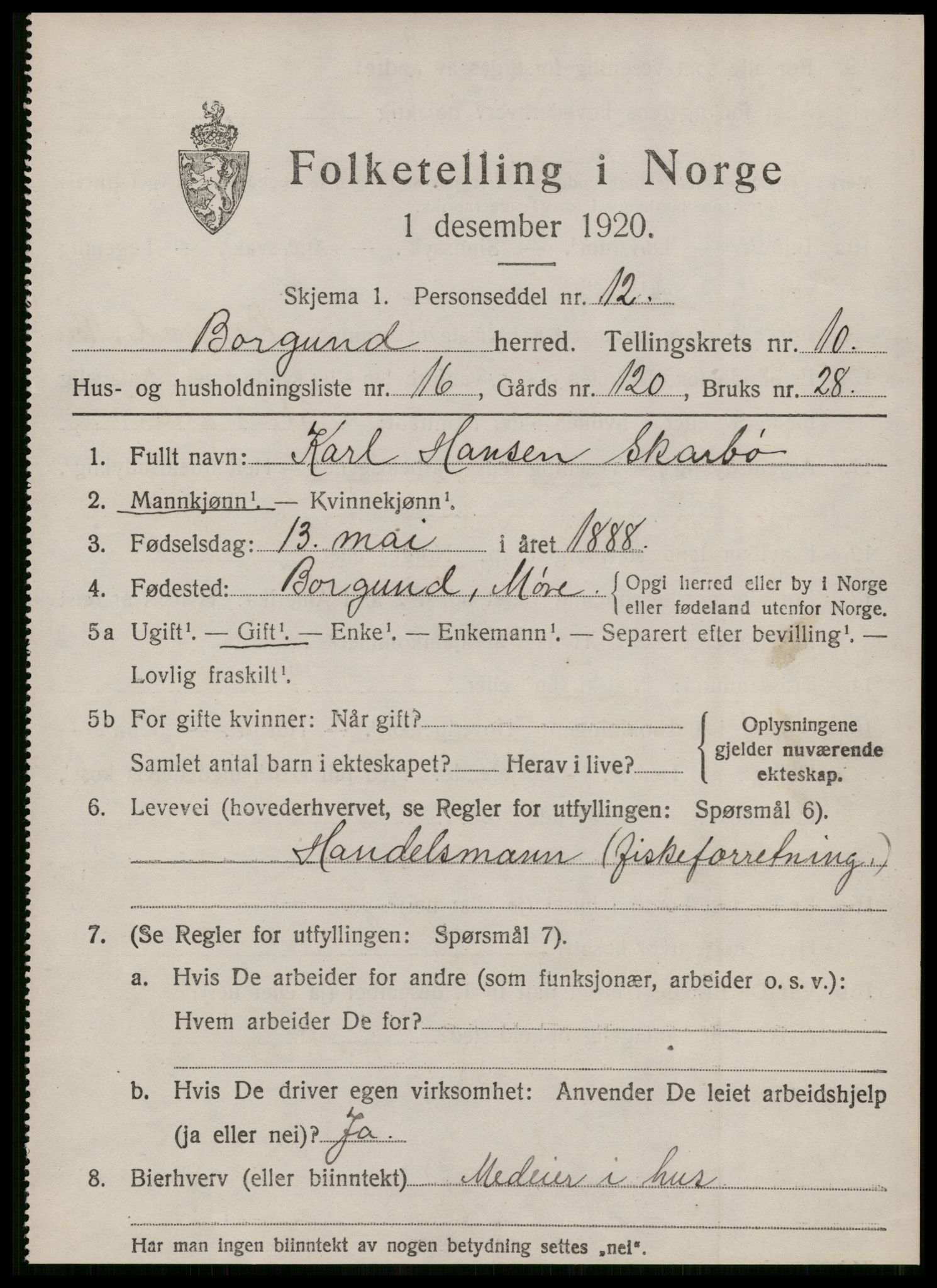 SAT, 1920 census for Borgund, 1920, p. 9526