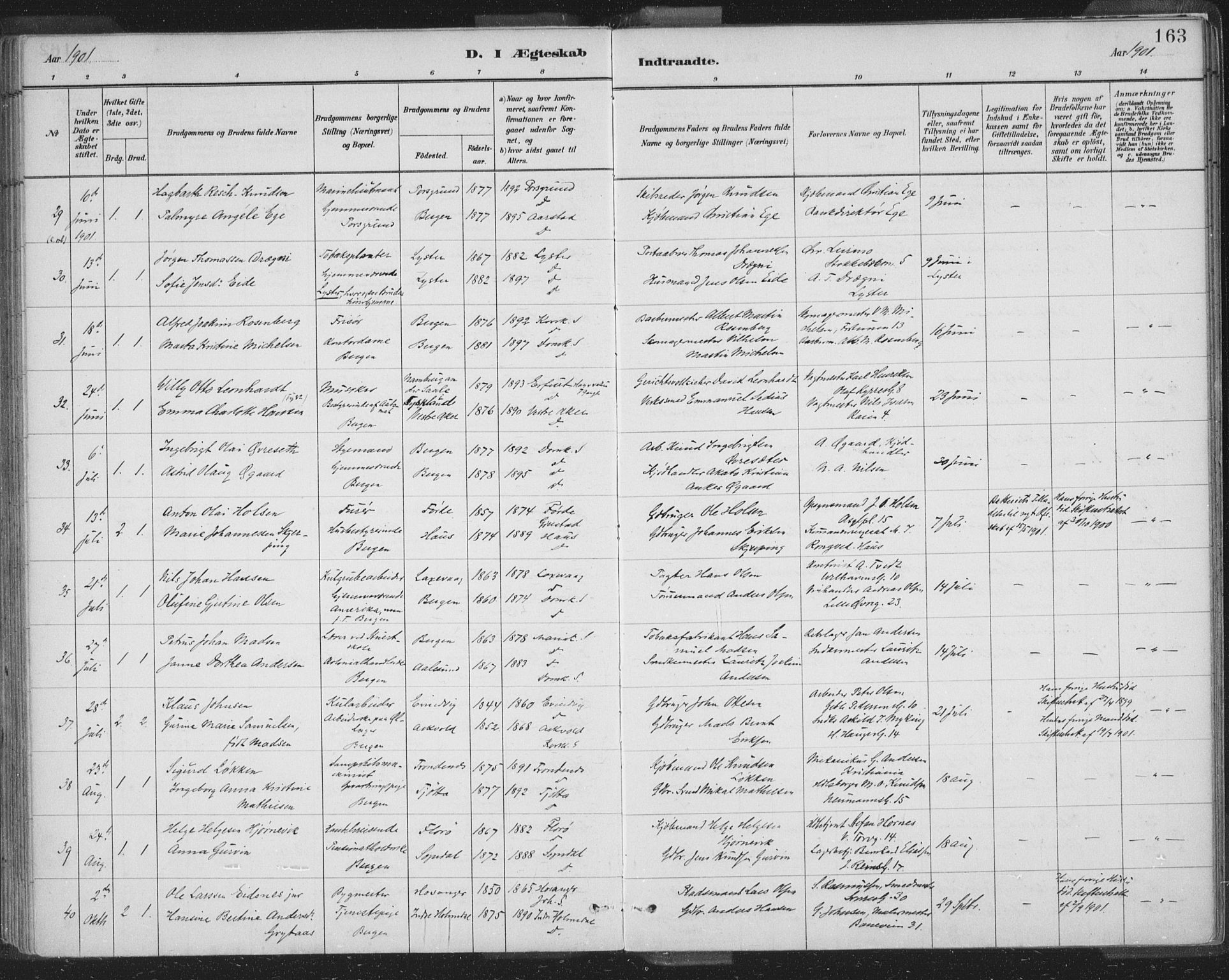 Domkirken sokneprestembete, SAB/A-74801/H/Hab/L0032: Parish register (copy) no. D 4, 1880-1907, p. 163