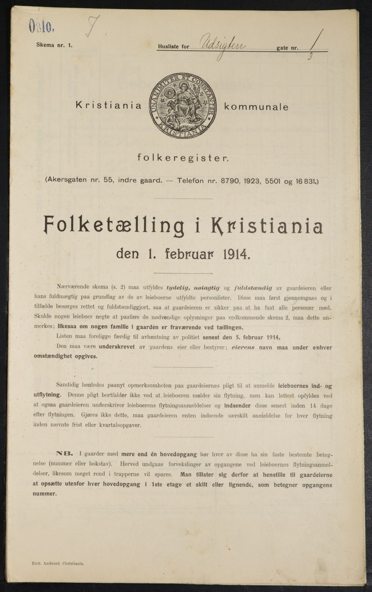 OBA, Municipal Census 1914 for Kristiania, 1914, p. 122342