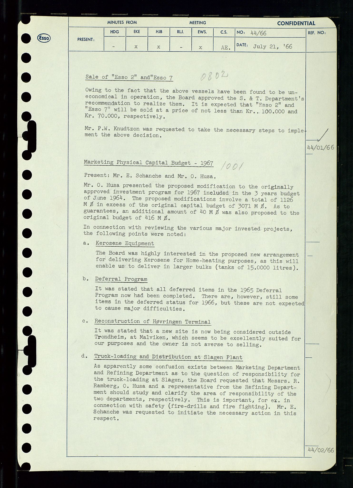 Pa 0982 - Esso Norge A/S, AV/SAST-A-100448/A/Aa/L0002/0002: Den administrerende direksjon Board minutes (styrereferater) / Den administrerende direksjon Board minutes (styrereferater), 1966, p. 91