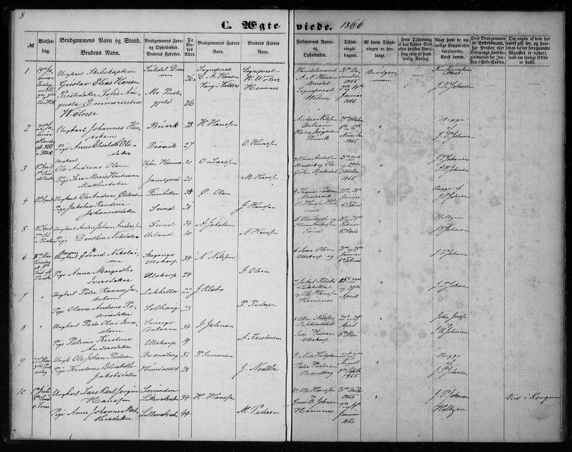 Ministerialprotokoller, klokkerbøker og fødselsregistre - Nordland, AV/SAT-A-1459/825/L0358: Parish register (official) no. 825A12, 1863-1878, p. 8