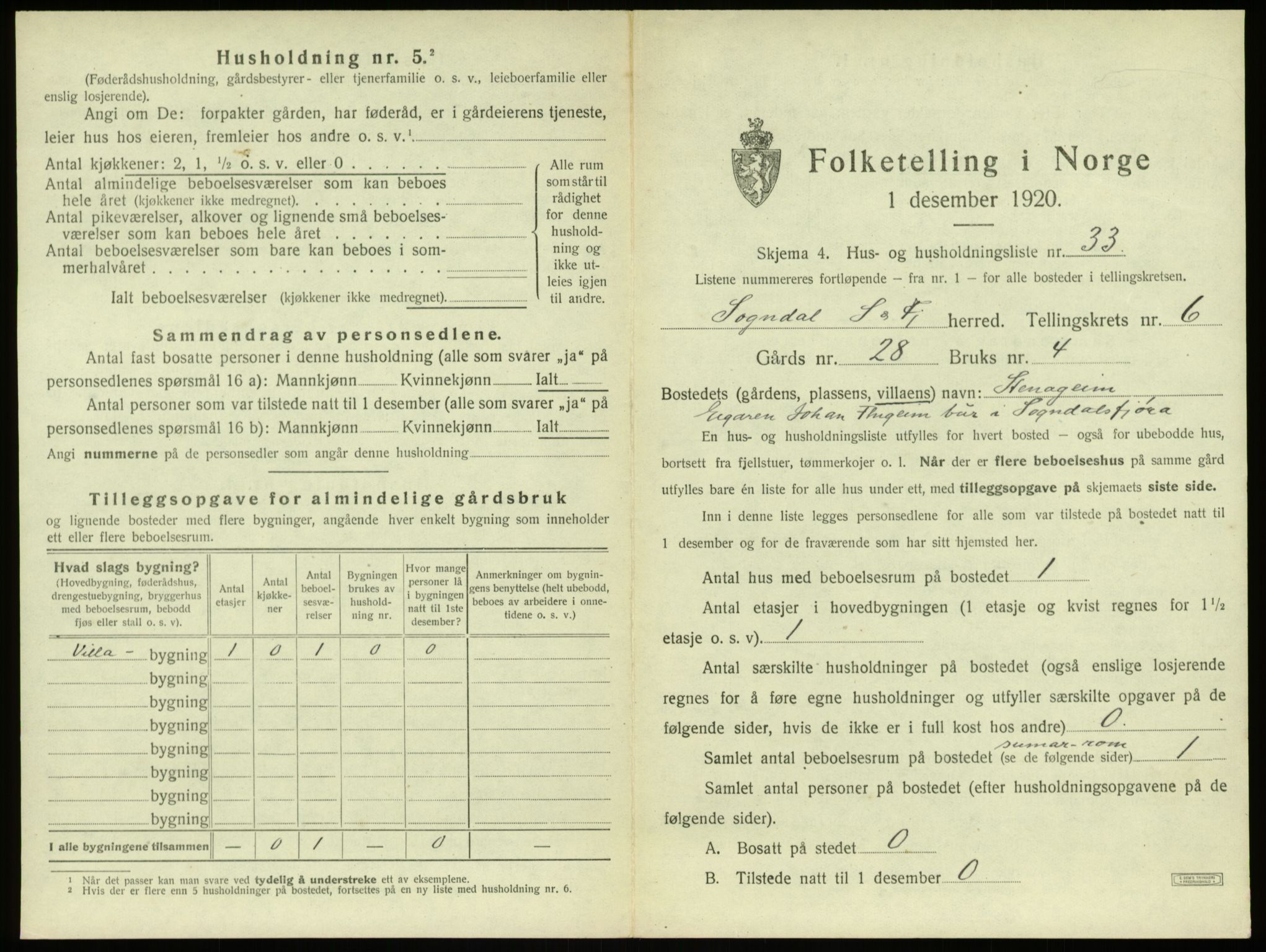 SAB, 1920 census for Sogndal, 1920, p. 388